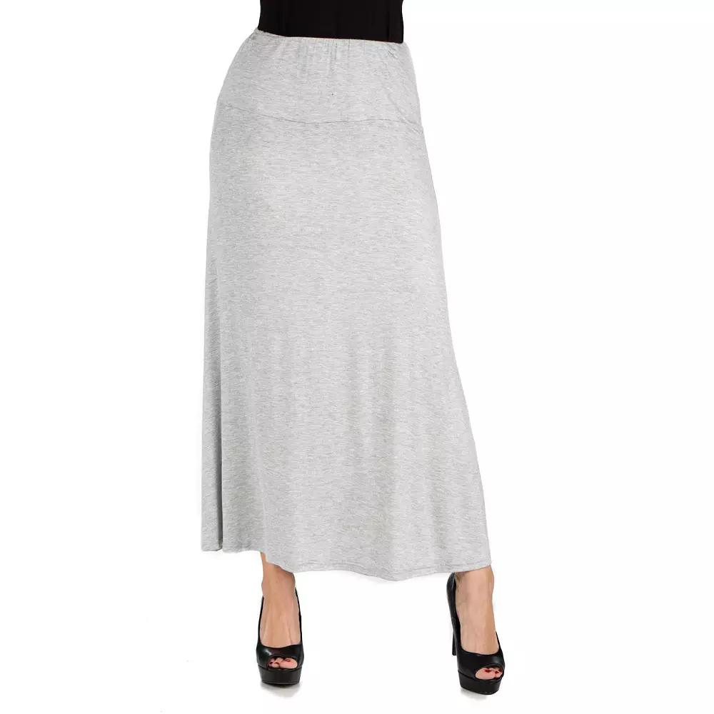 Women's 24seven Comfort Apparel Elastic Waist Midi Skirt,  Product Image