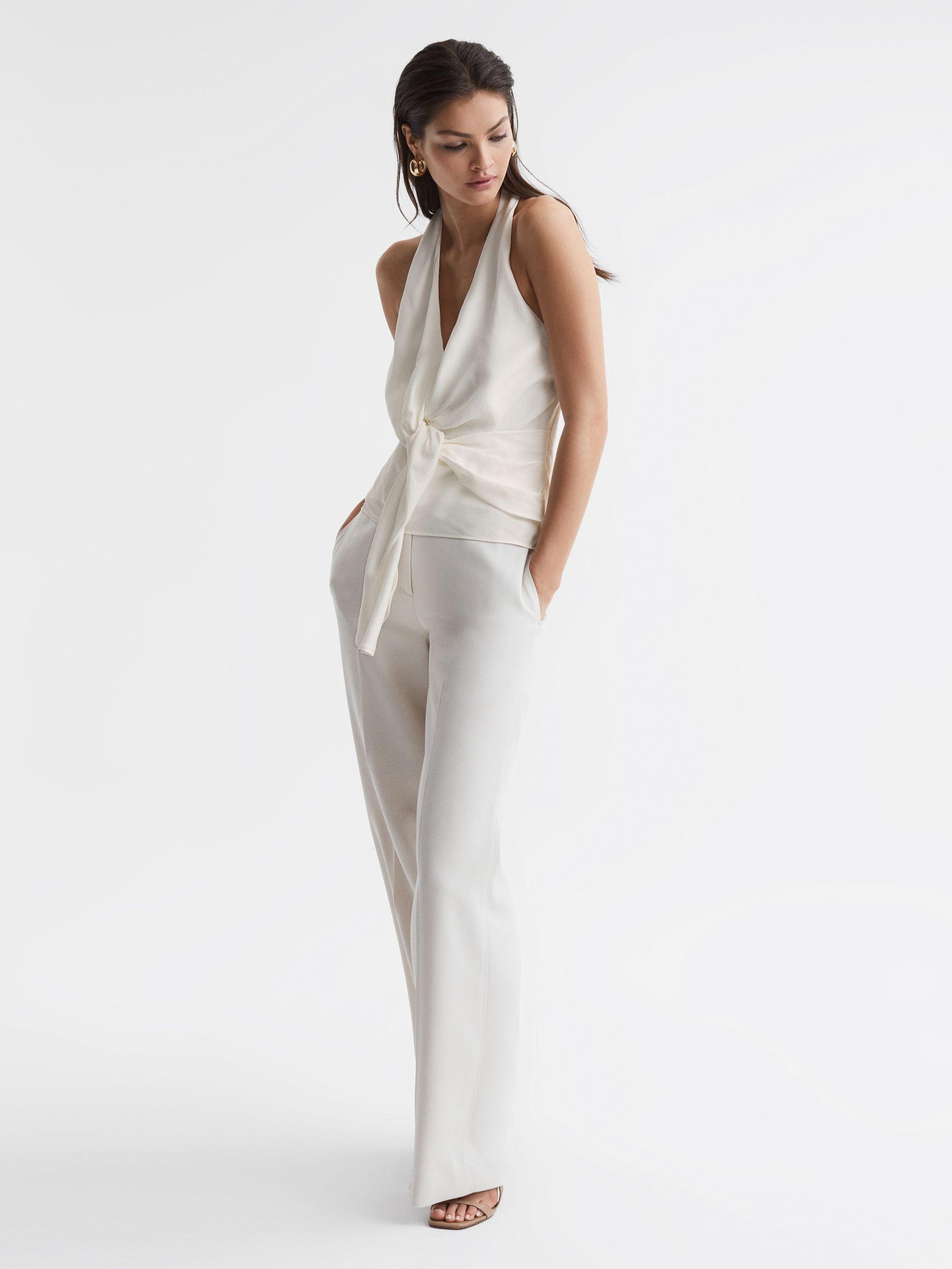 Tie Halter Neck Blouse in Ivory Product Image