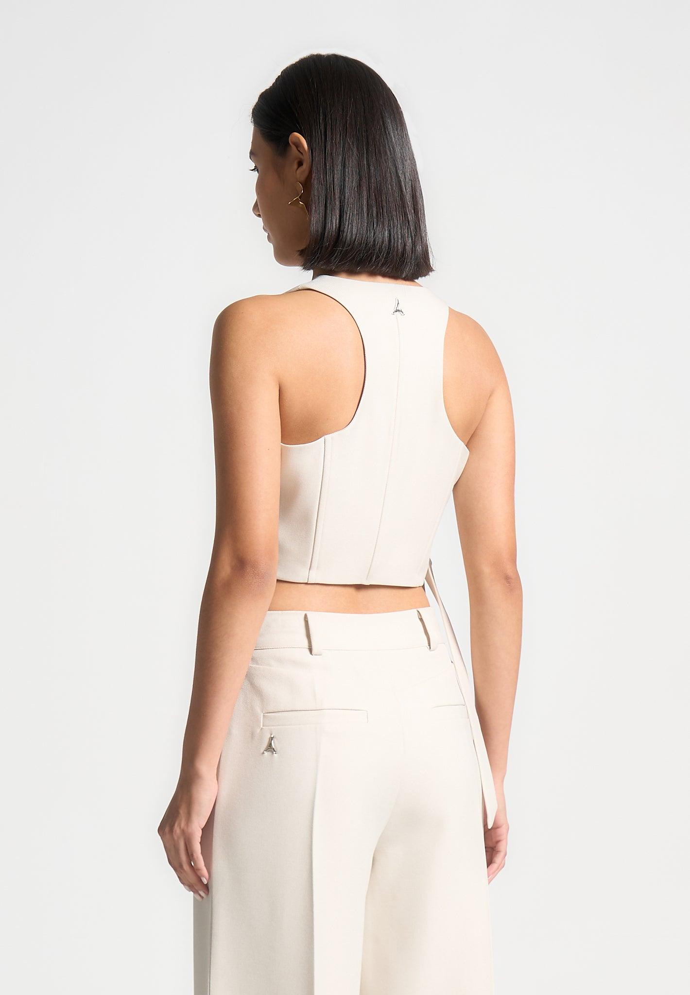 Asymmetric Tailored Waistcoat with Tie - Light Beige Female Product Image