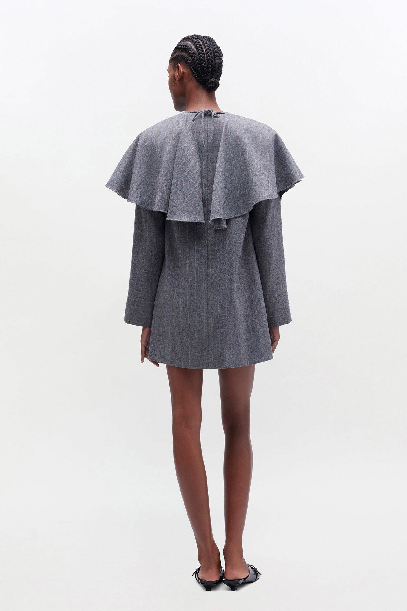 Grey Stripe Circle Collar Dress Product Image