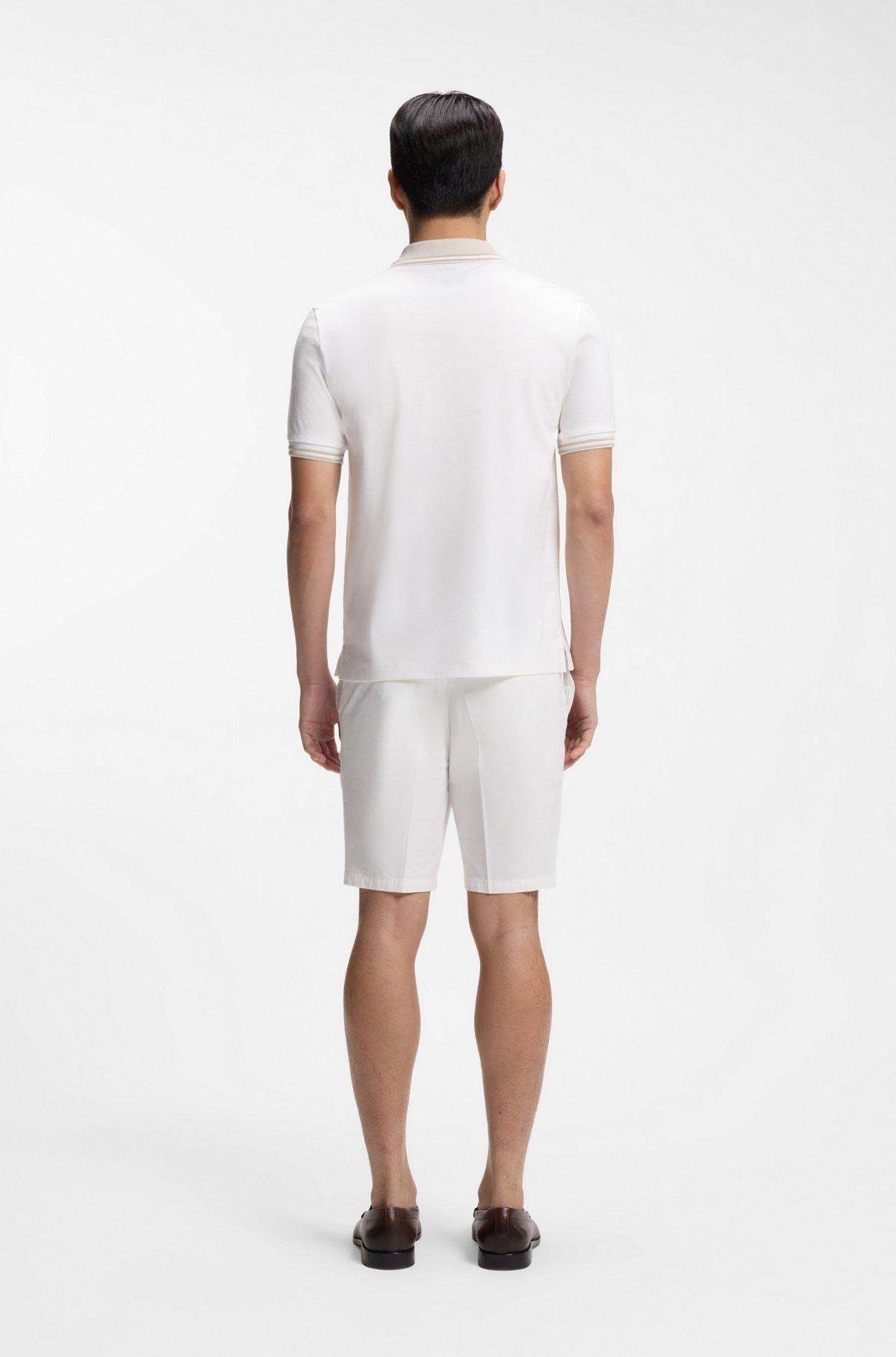 Stripe-trim slim-fit polo shirt in mercerised cotton Product Image