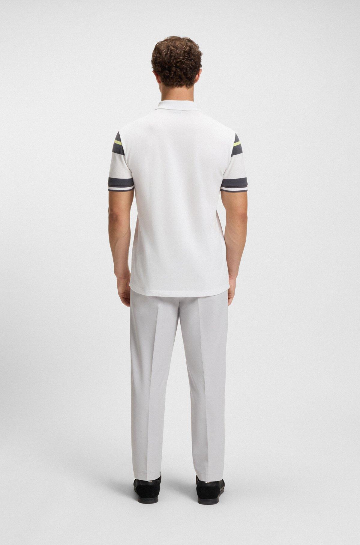 BOSS - Slim-fit polo shirt in cotton with block stripes - White Product Image