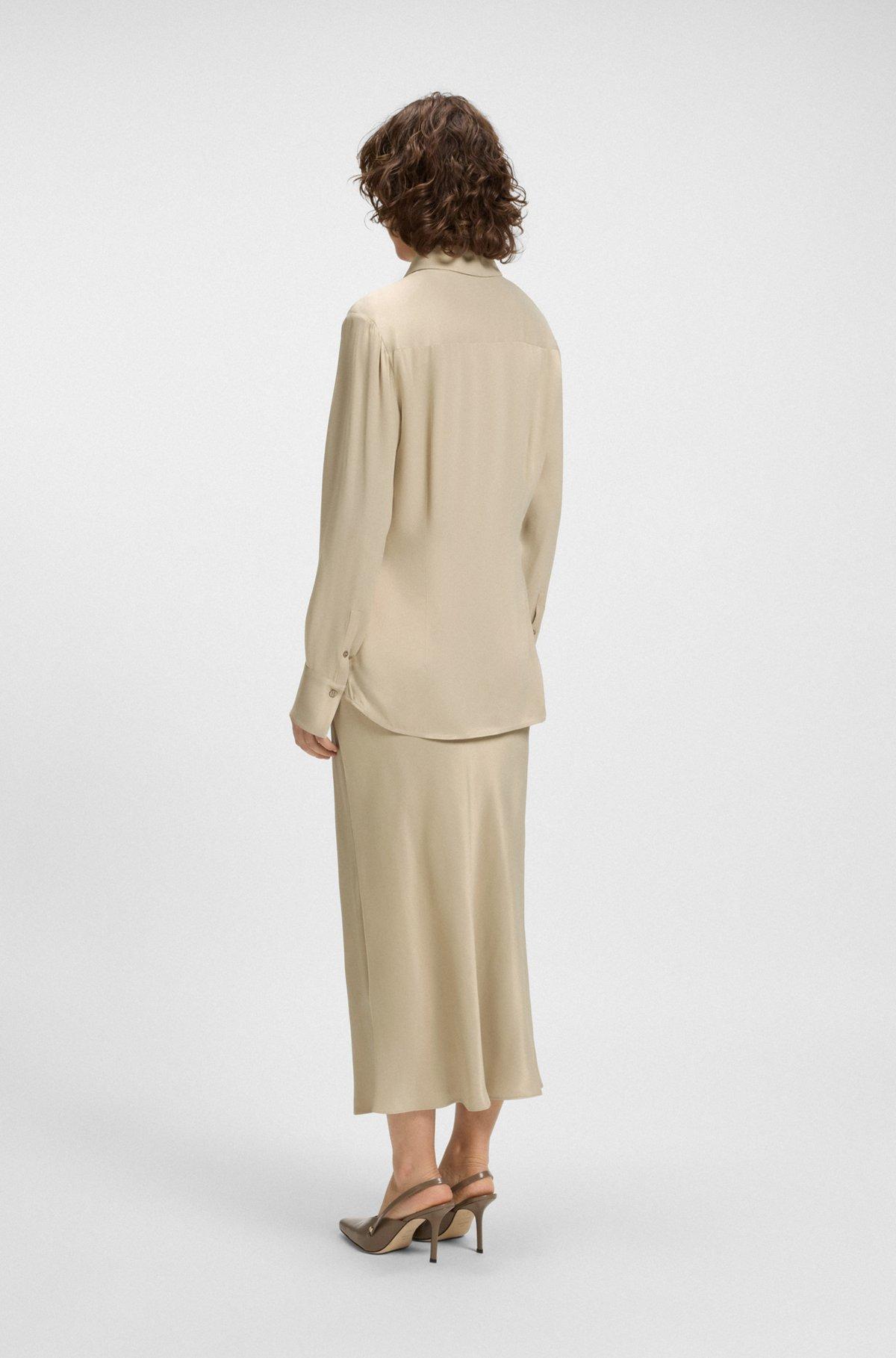 BOSS - Regular-fit blouse in satin - Light Beige Product Image