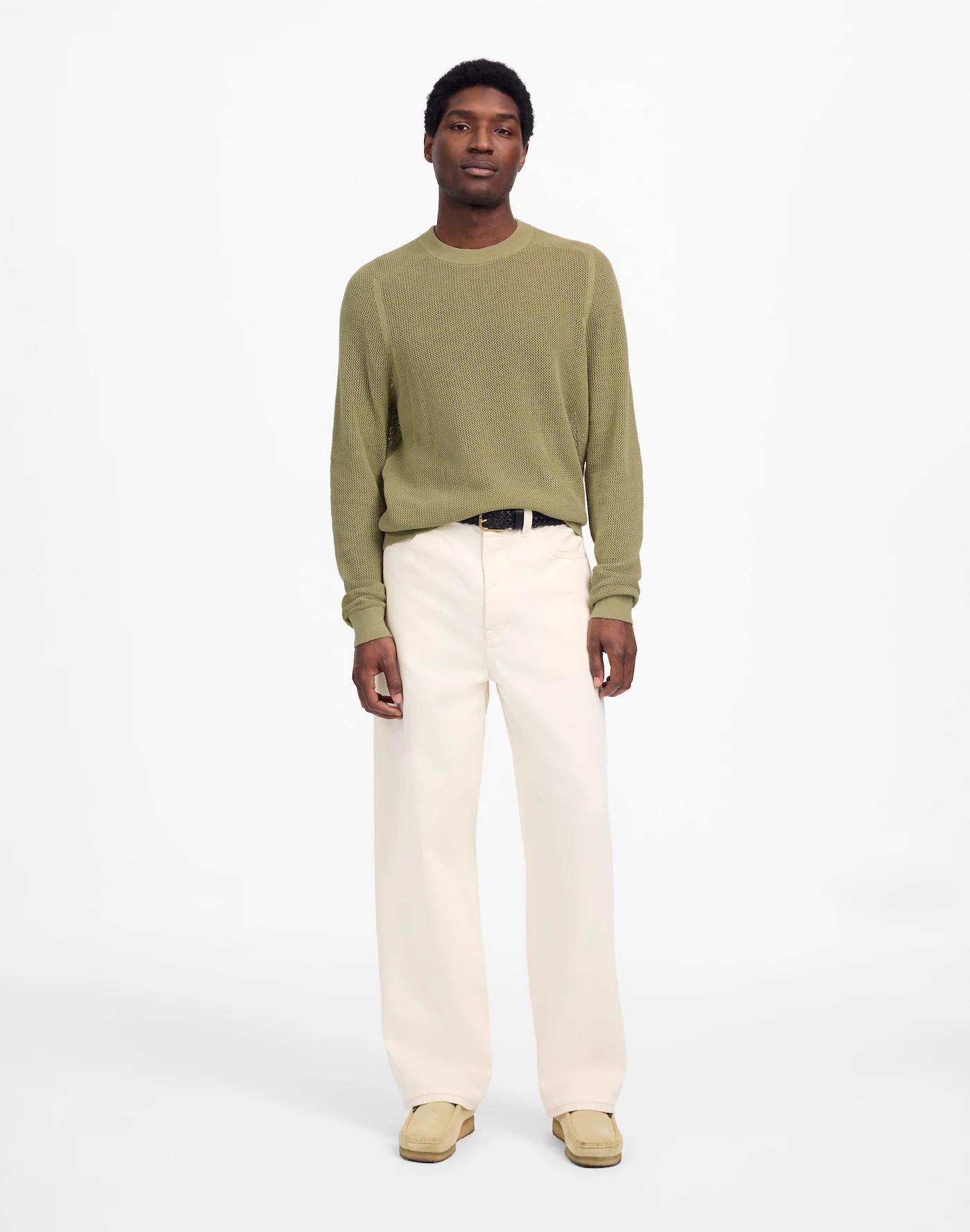 Mesh-Knit Crewneck Sweater in Lightweight Cotton-Linen Blend Product Image