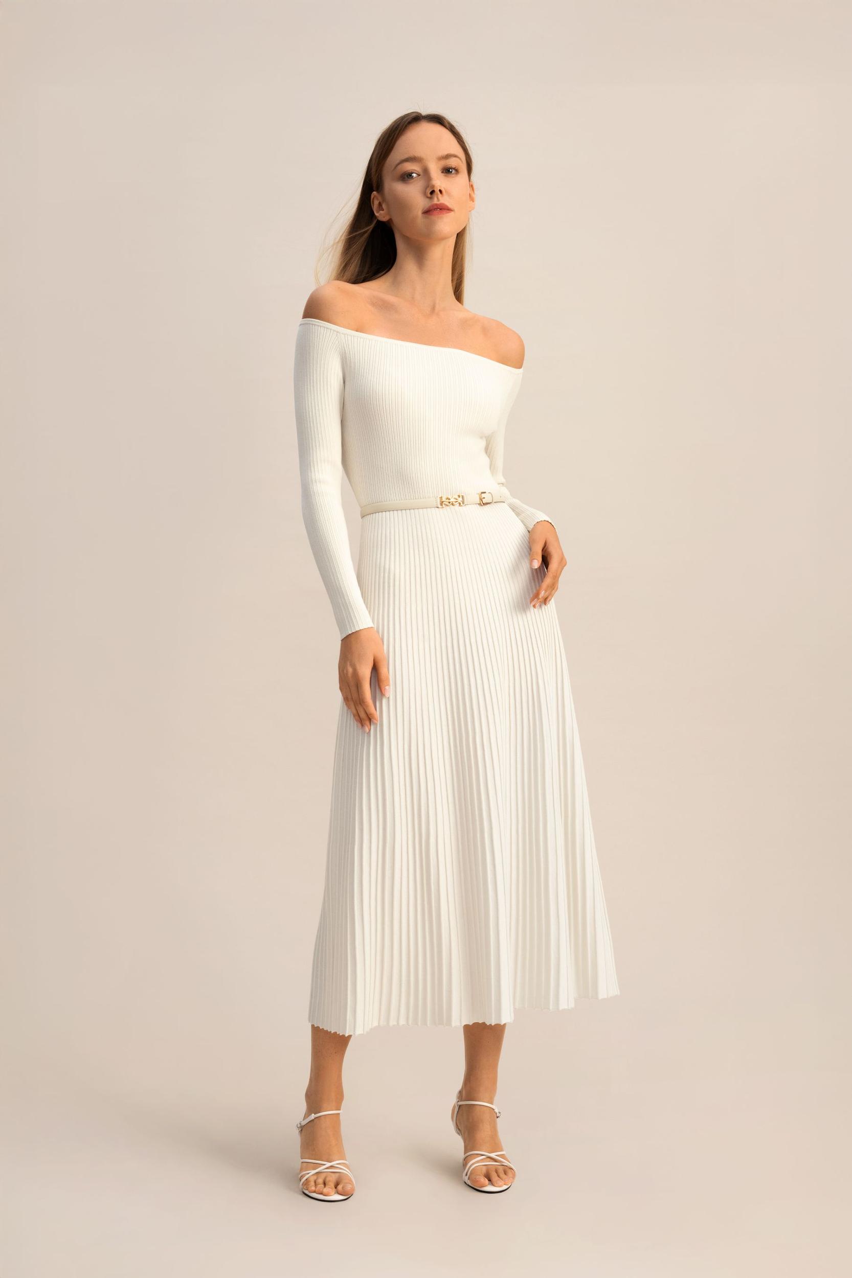 LILYSILK Womens Long Silk Dress | Silk Knitted | Exquisite Vertical Ribbing Dress | Natural White SP Product Image