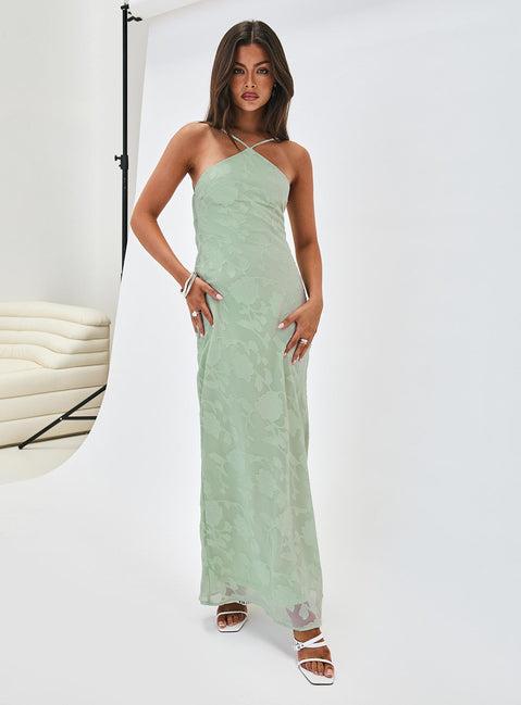 Zoelle Halter Maxi Dress Sage Product Image