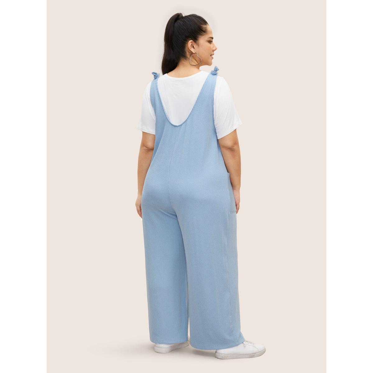 Plus Size Stone Texture Tie Knot Patch Pocket Jumpsuit Women Casual Sleeveless V-neck Everyday Loose Jumpsuits BloomChic 14-16/1X Product Image