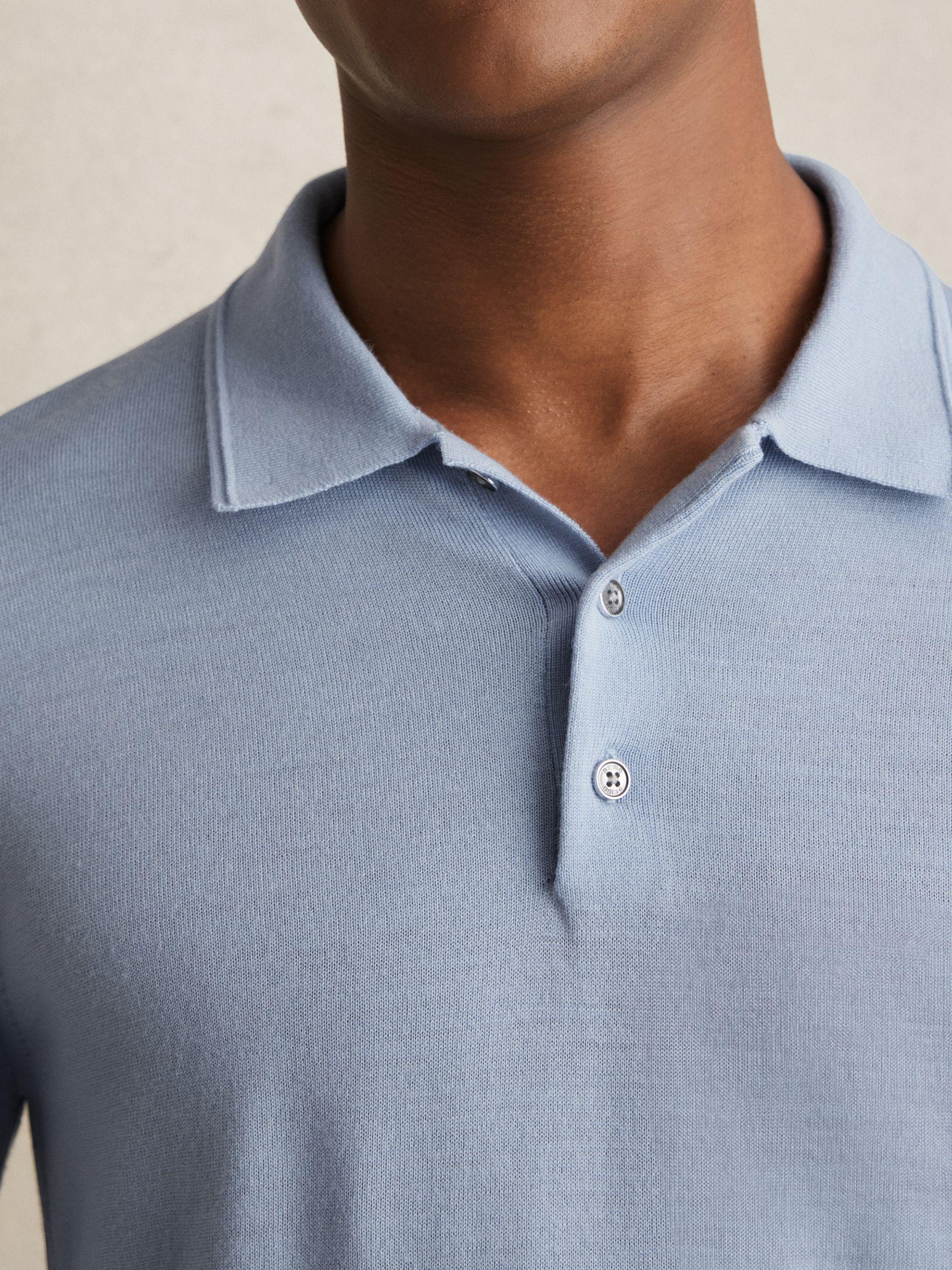 Merino Wool Long Sleeve Polo Shirt in Soft Blue Product Image