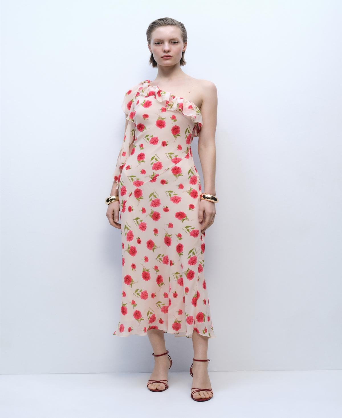 Floral ruffled dress - Women | MANGO USA Product Image
