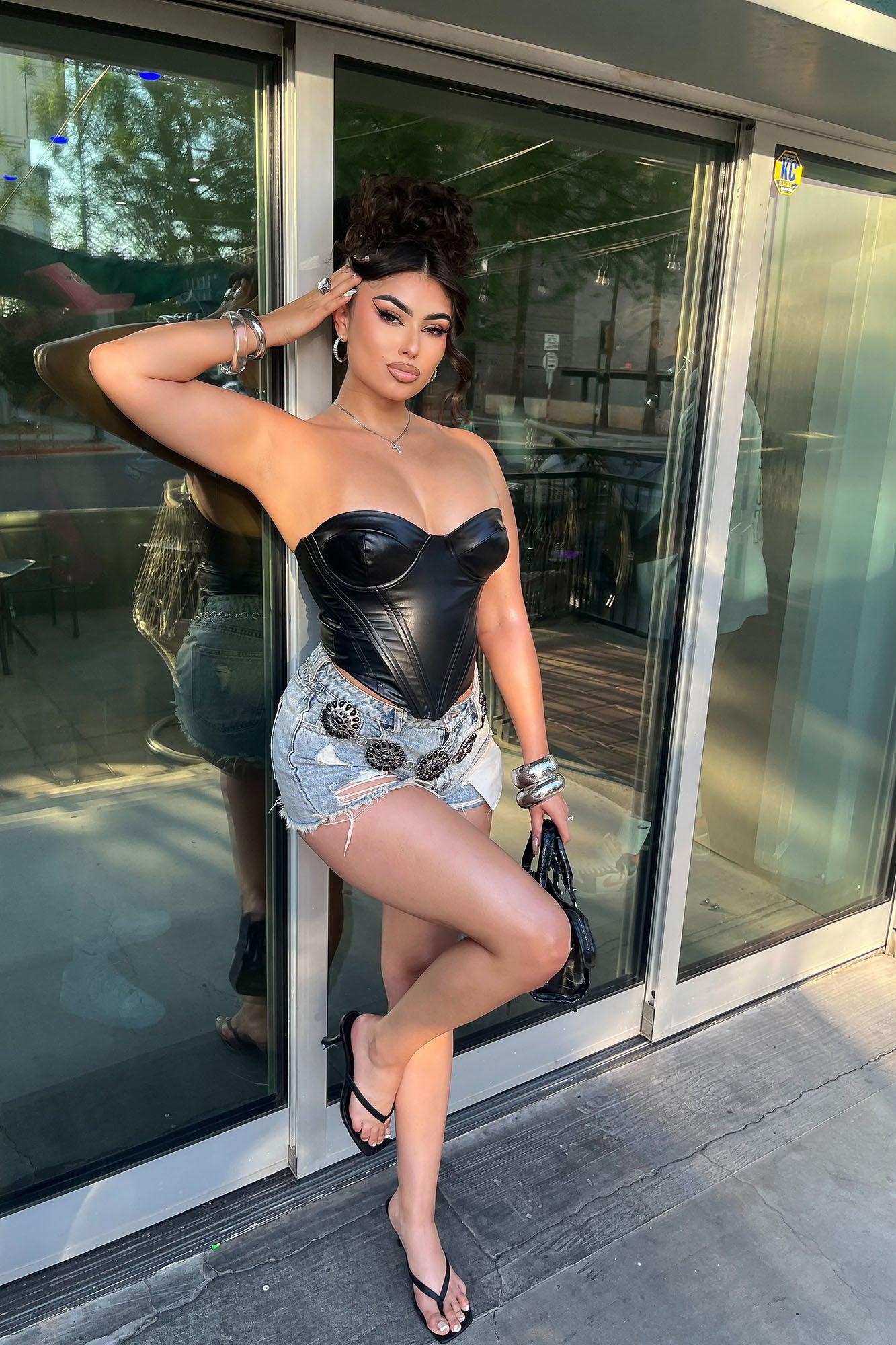 Bae For Tonight Faux Leather Corset Top - Black Product Image