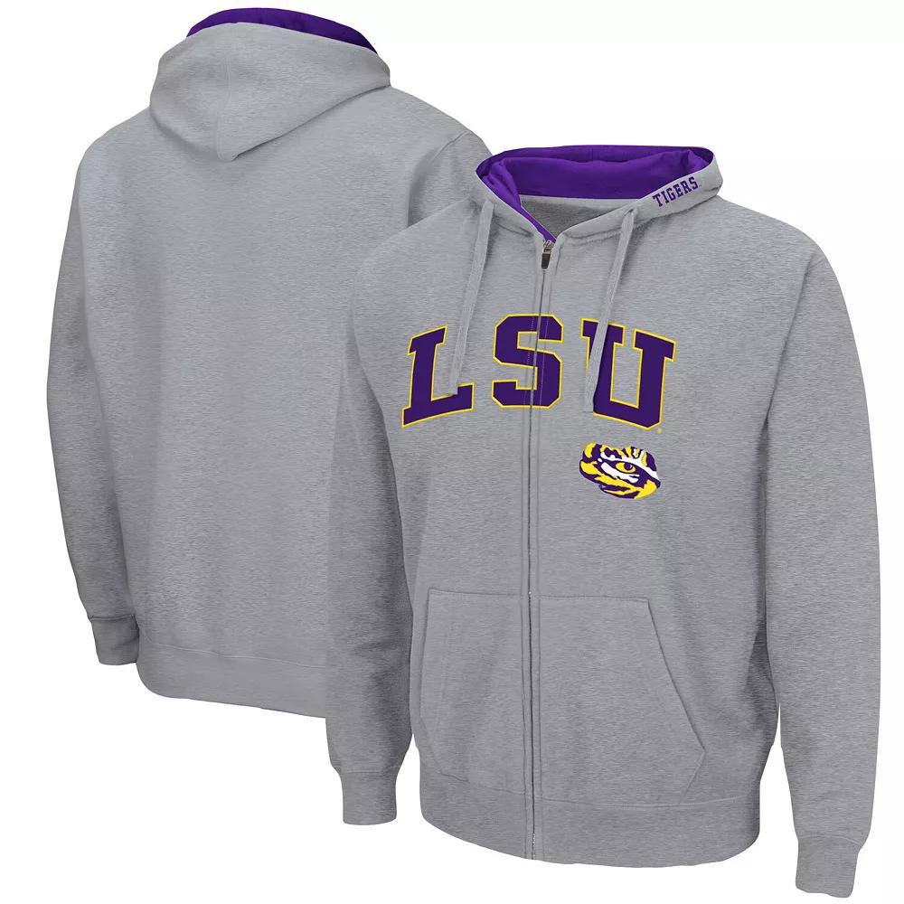 Men's Colosseum Heathered Gray LSU Tigers Arch & Logo 3.0 Full-Zip Hoodie, Size: XL, Grey Product Image