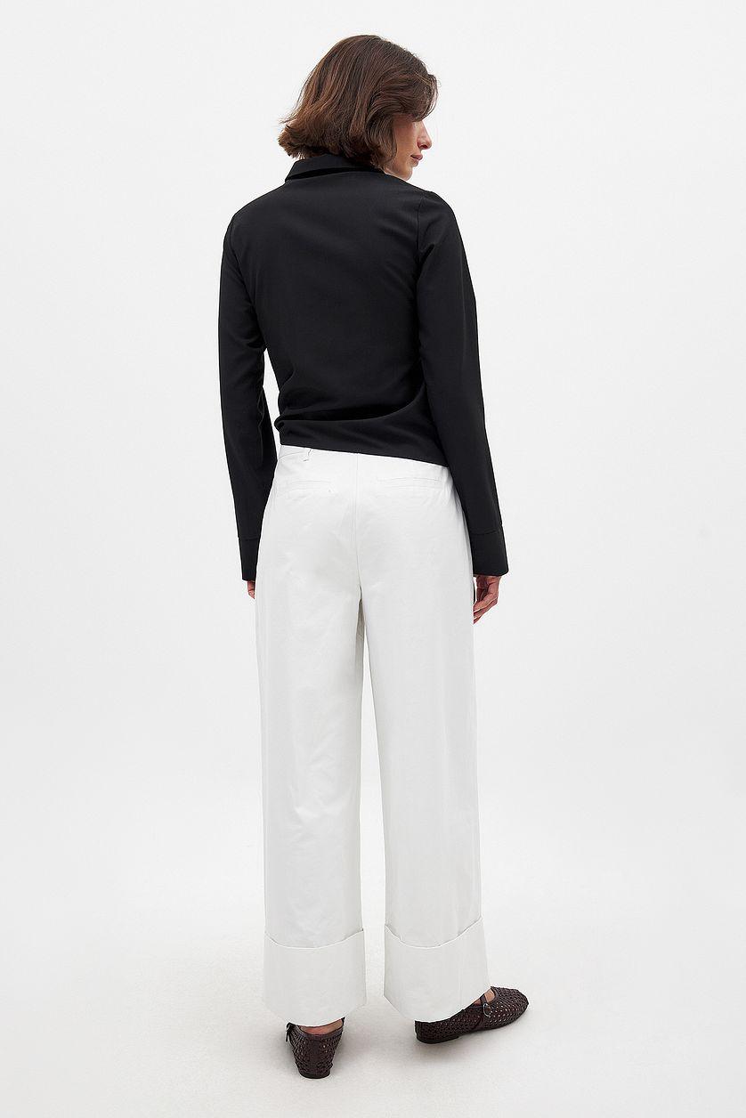 Fold Up Detail Mid Waist Pants Product Image