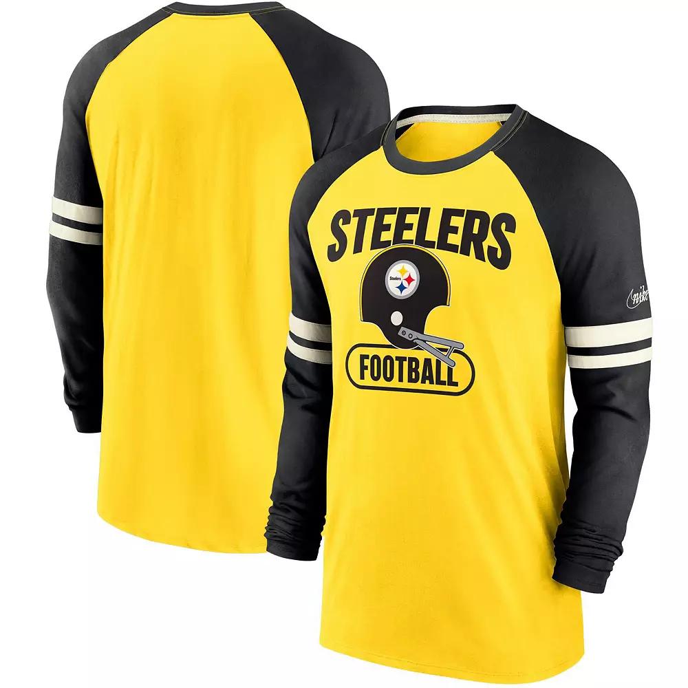 Men's Nike Gold/Black Pittsburgh Steelers Throwback Raglan Long Sleeve T-Shirt, Size: Medium Product Image