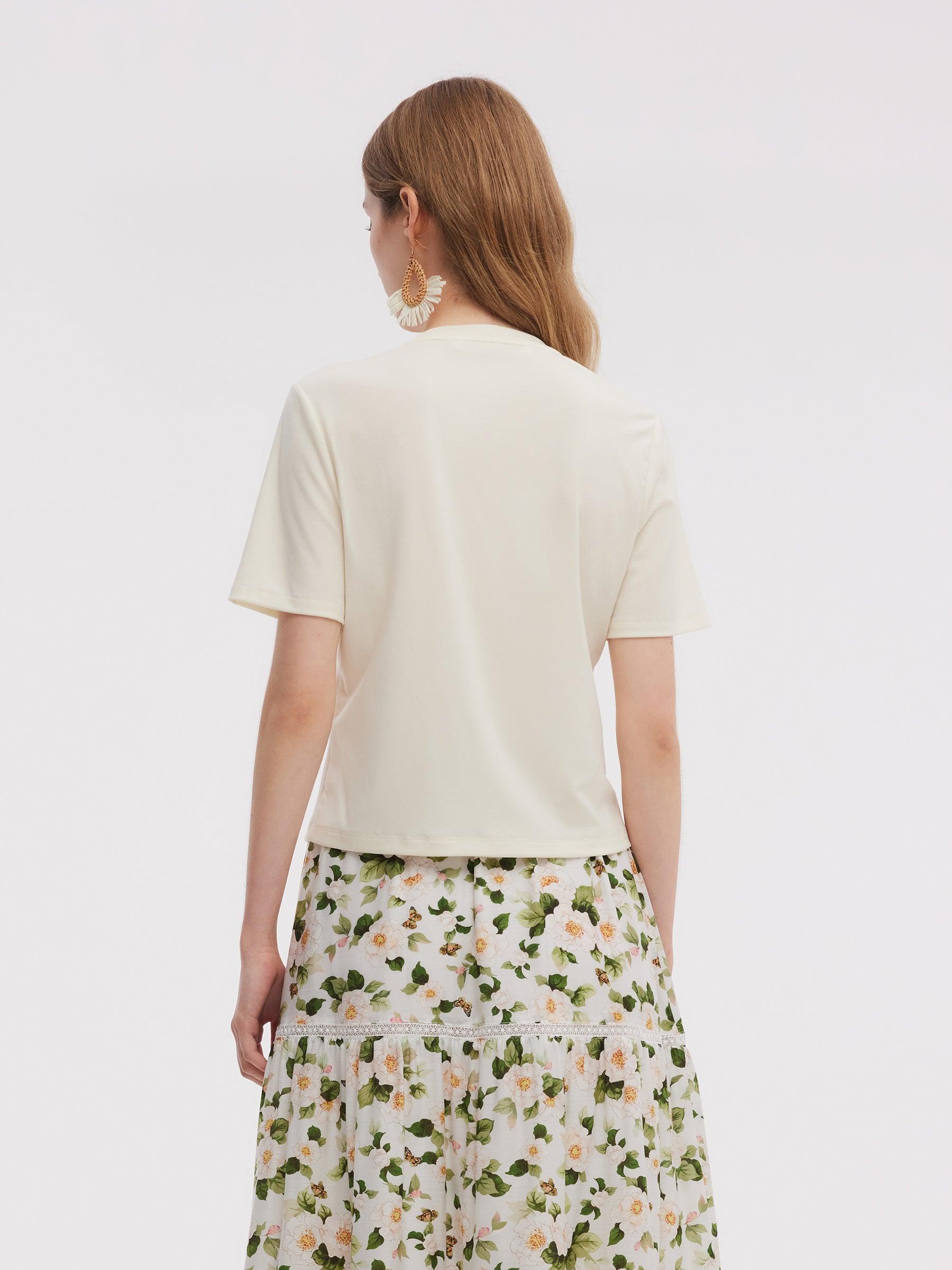 Tencel Blend Butterfly Sequined Embroidered Women T-Shirt Product Image