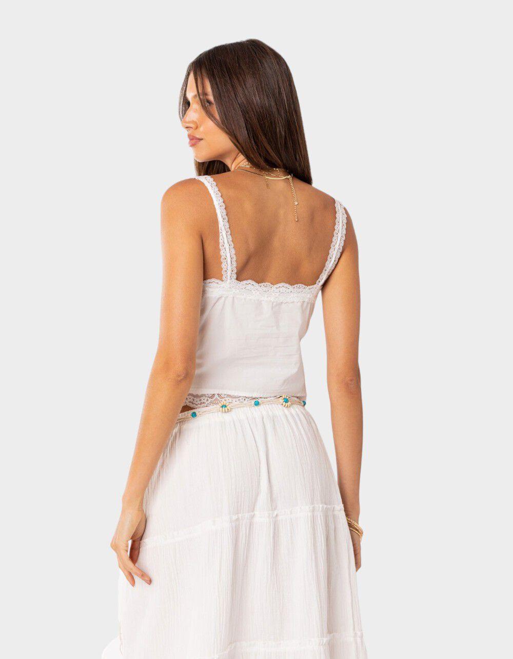 EDIKTED Peony Split Front Lacey Top - WHITE Product Image