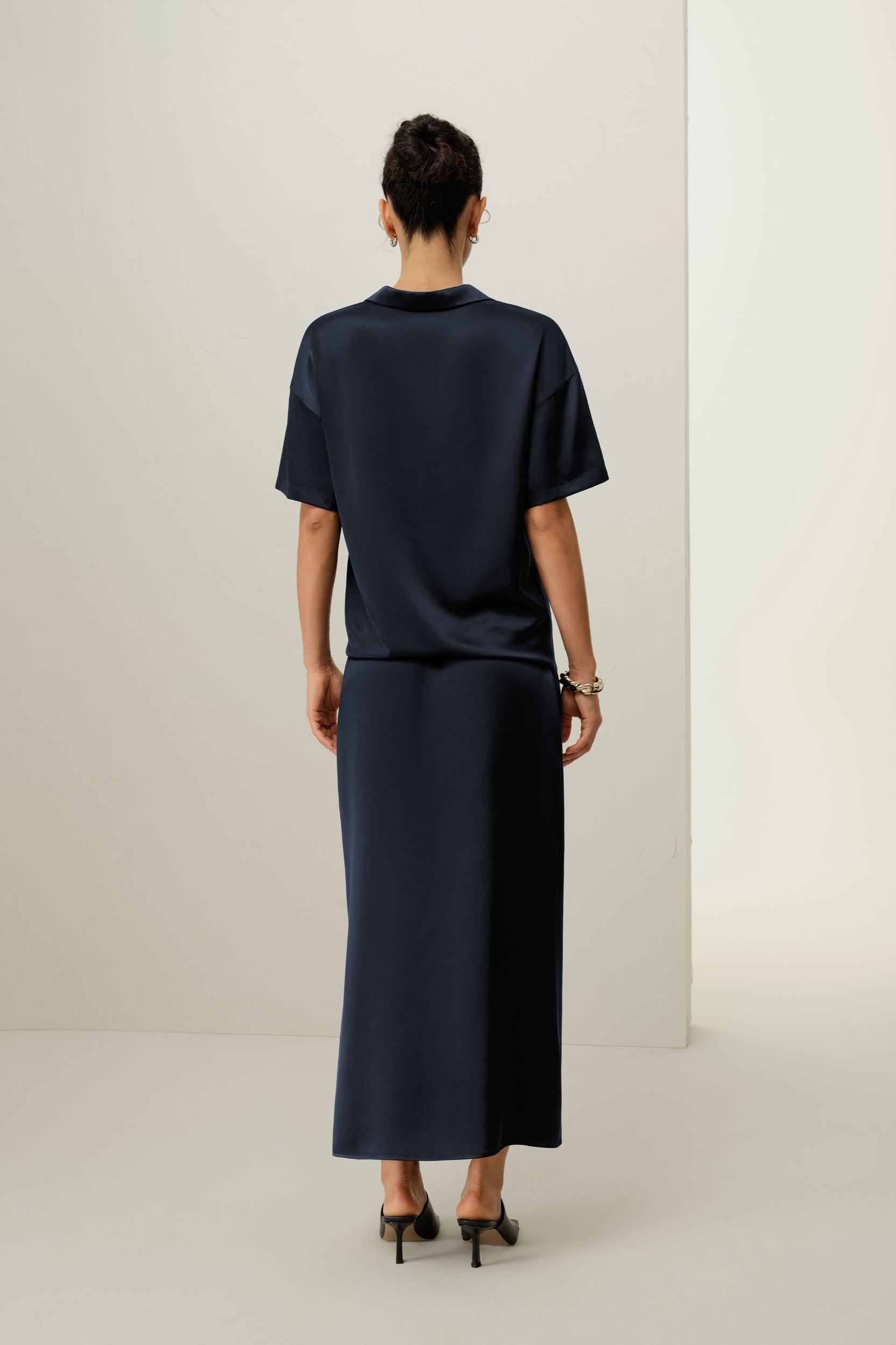 Washable Silk Charmeuse Pull-On Skirt Product Image