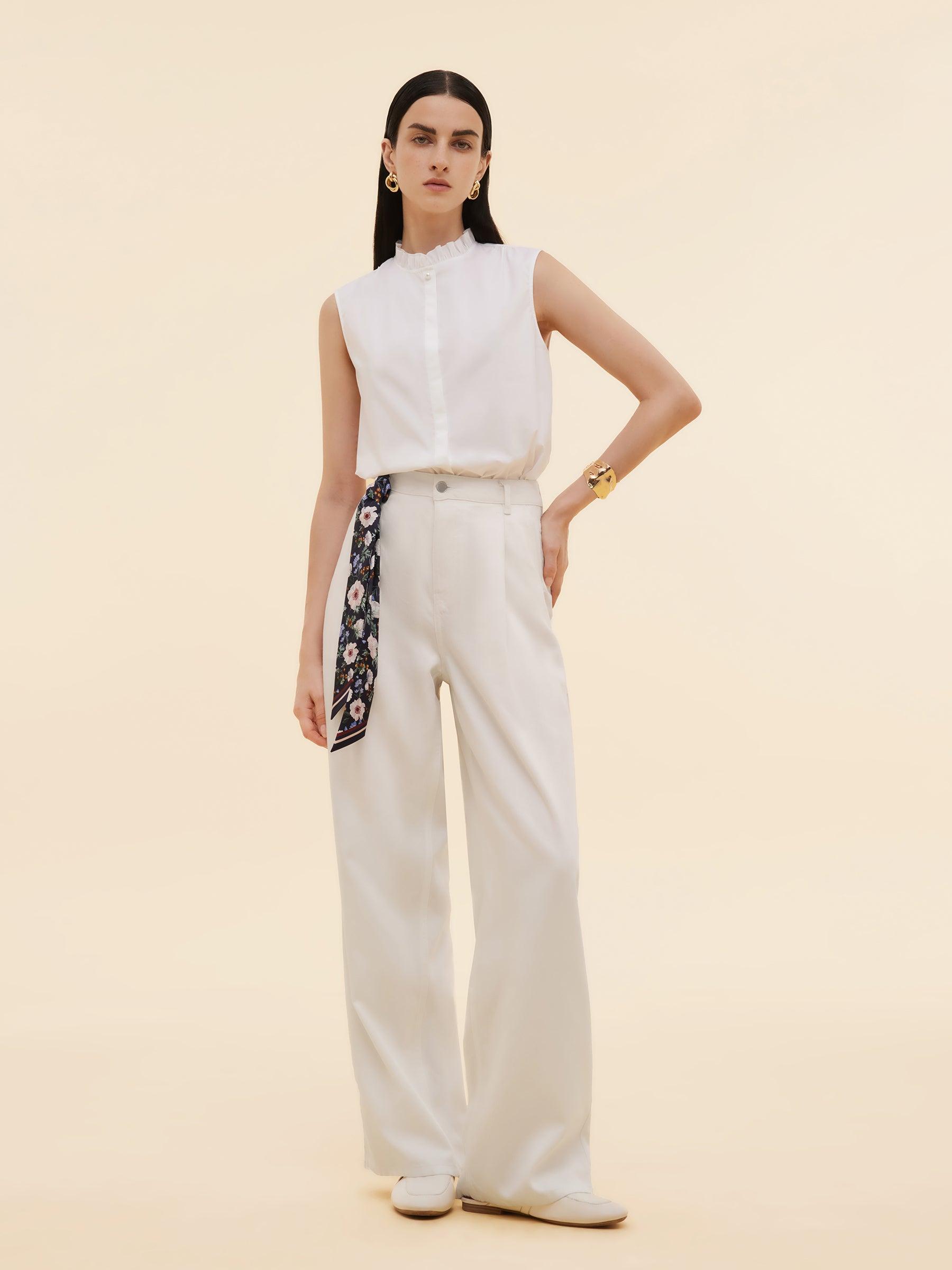 Ruffle Collar Women Sleeveless Shirt Product Image