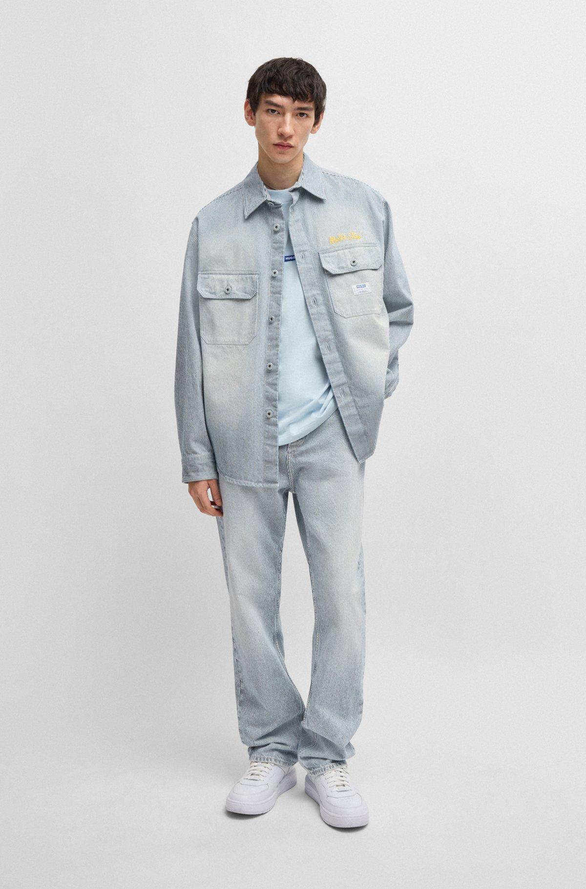 Baggy-fit jeans in striped blue denim Product Image