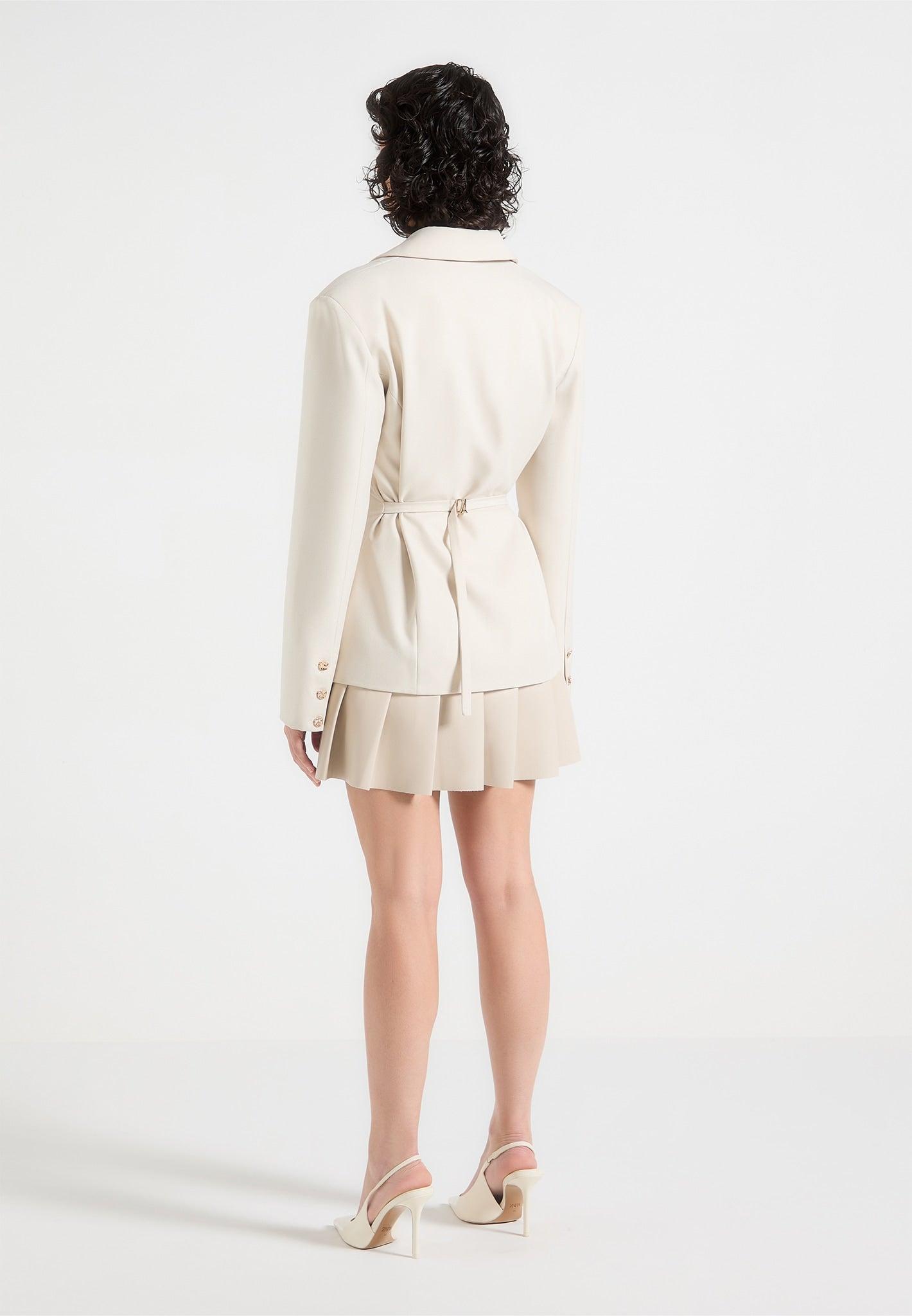 Nicole - Tailored Cinch Blazer Dress with Pleats - Beige Female Product Image