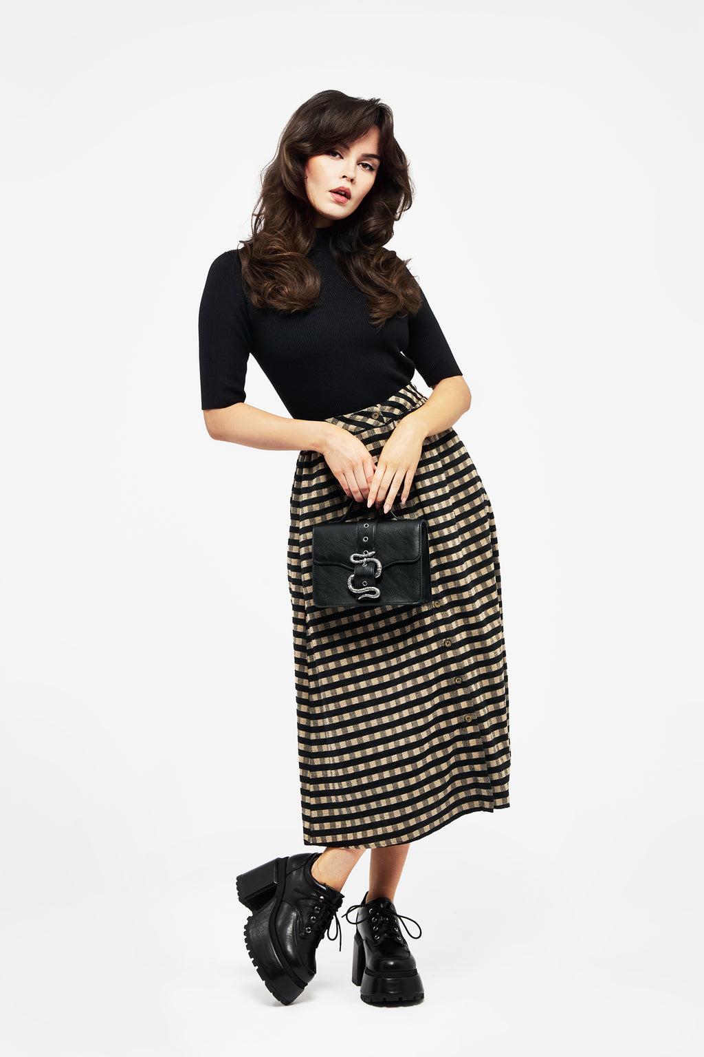 Sensus Check Button Front Midi Skirt Product Image