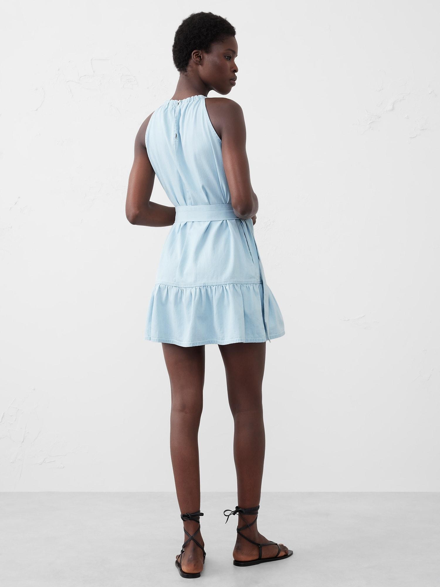Chambray Tiered Mini Dress Product Image