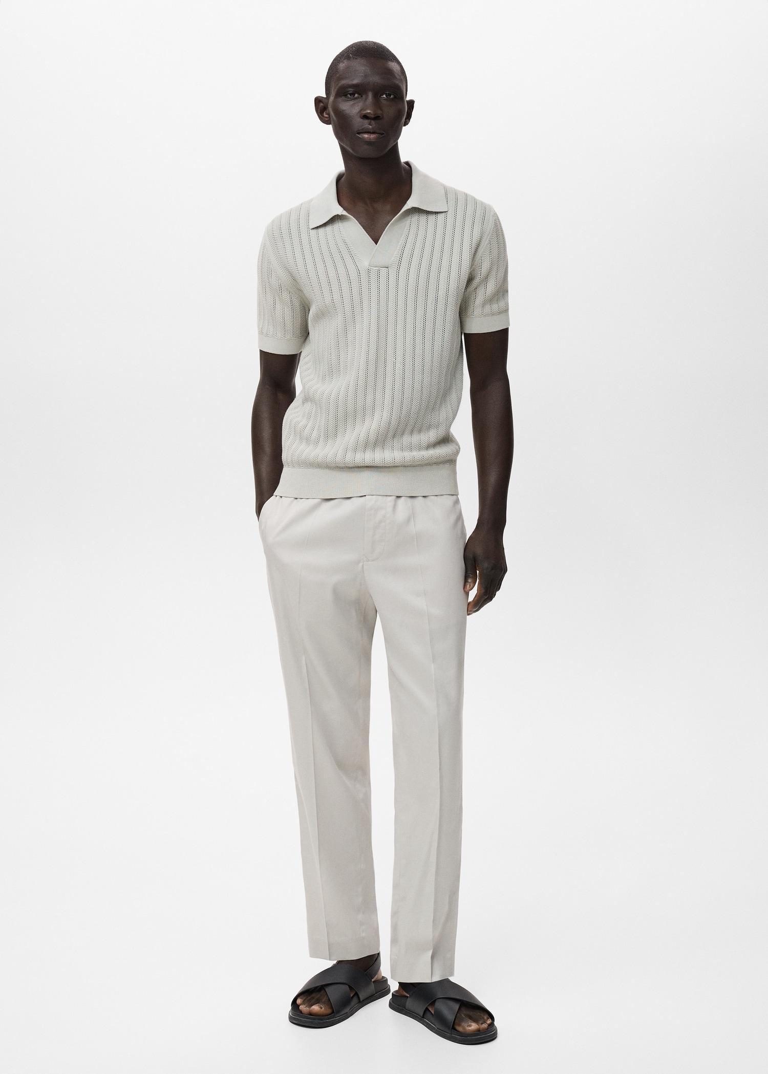 Fine-knit herringbone polo shirt - Men | MANGO USA Product Image