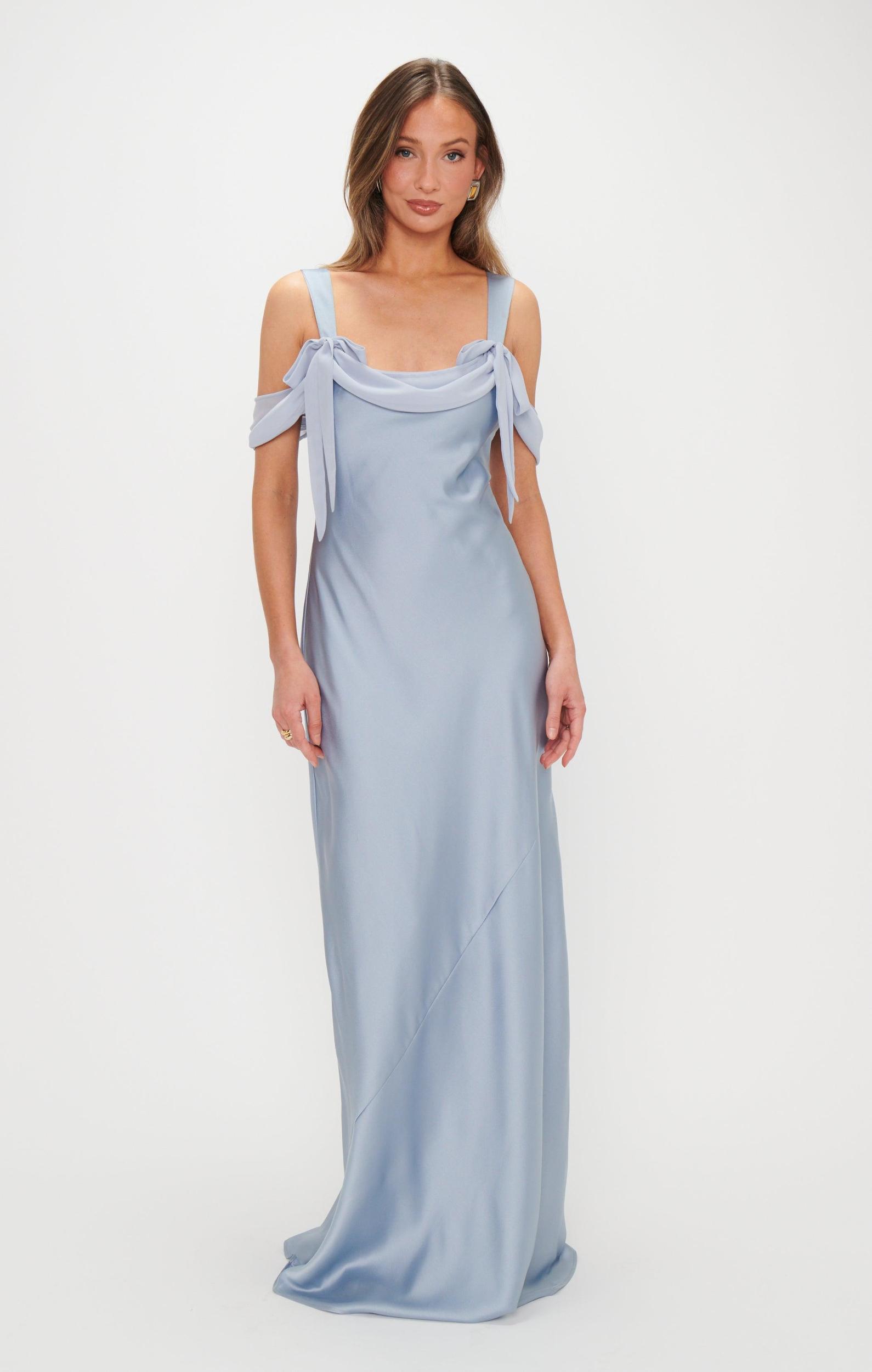 Bella Maxi Dress ~ Steel Blue Luxe Satin Product Image