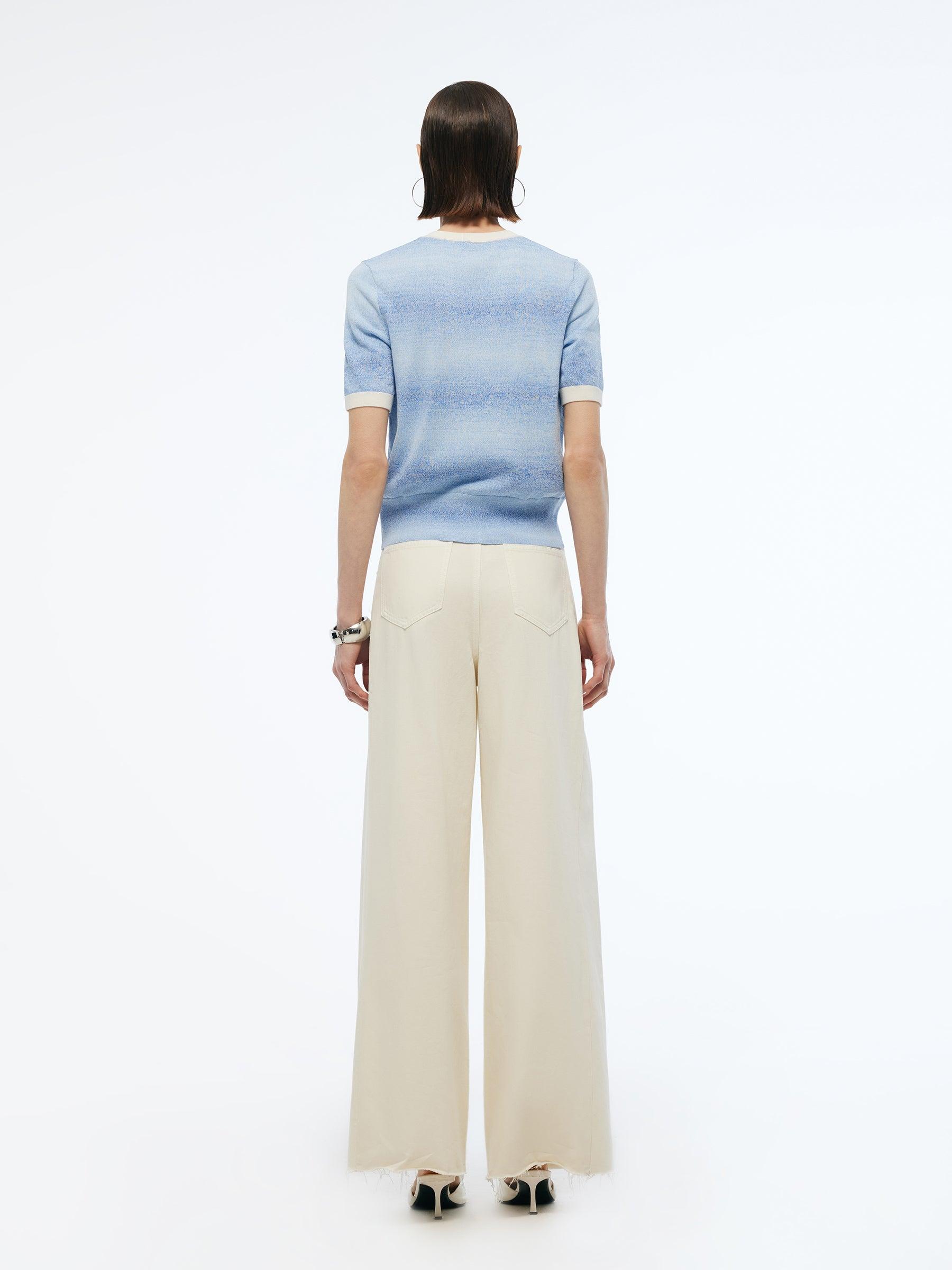 Blue And White Gradient Contrast Trim Women Cardigan Product Image