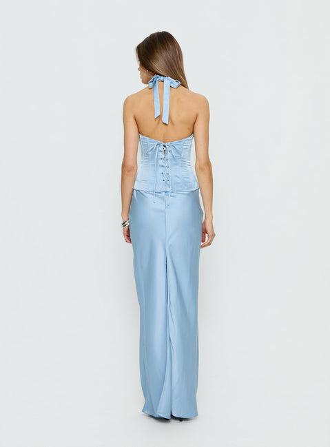 In A Trance Halter Corset Maxi Dress Blue Product Image