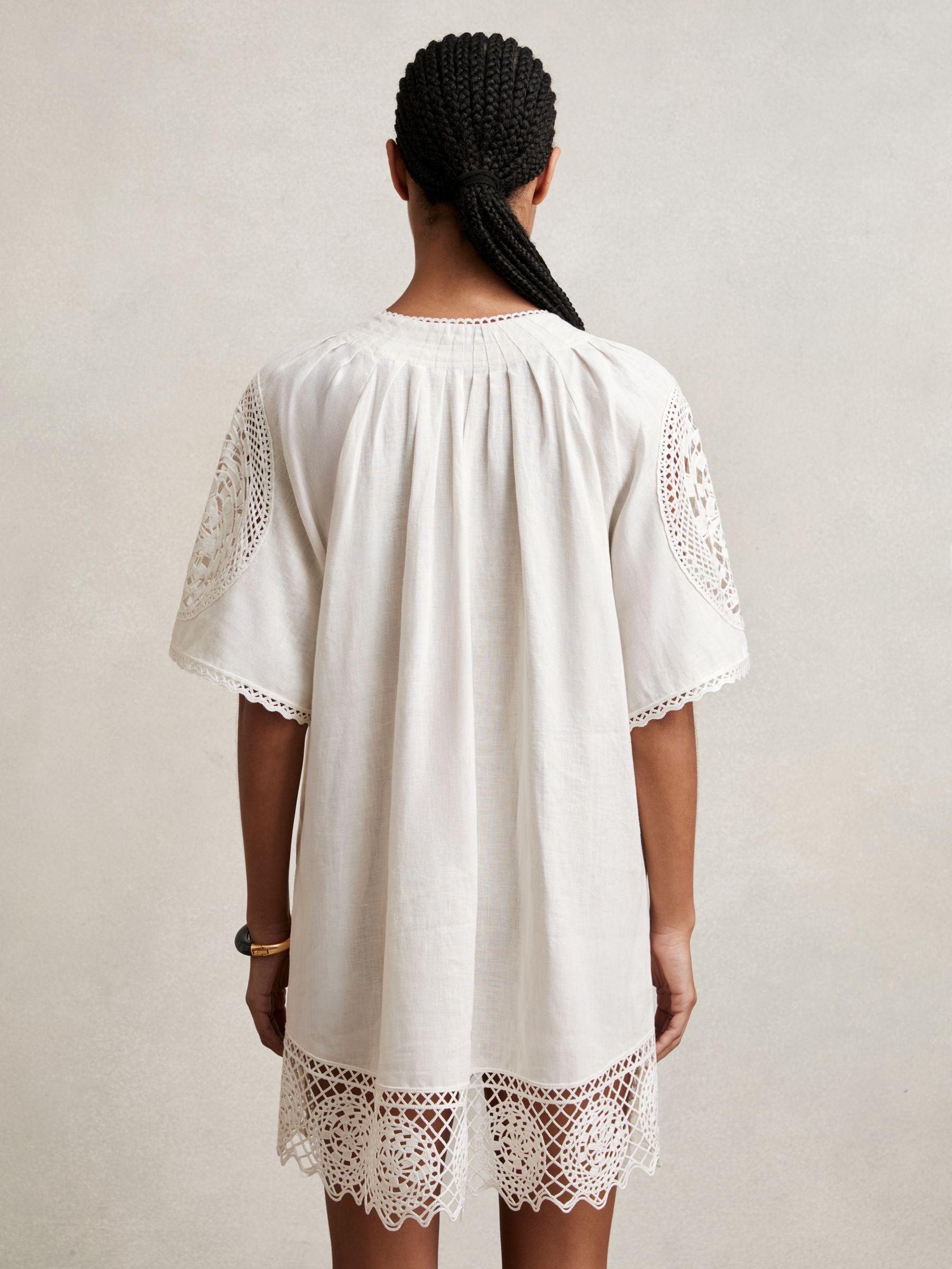 Linen Embroidered Shift Dress in Ivory Product Image