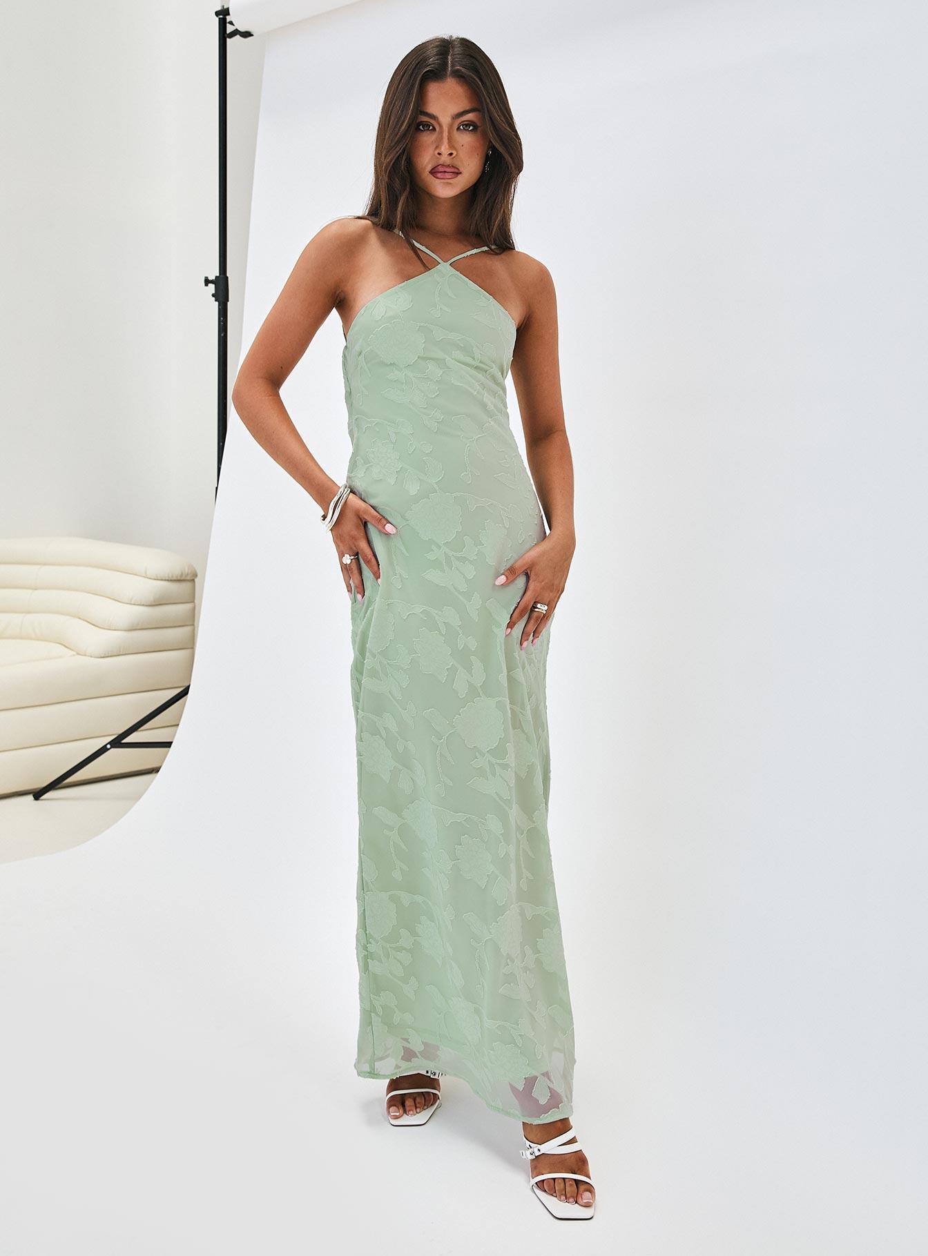 Zoelle Halter Maxi Dress Sage Product Image