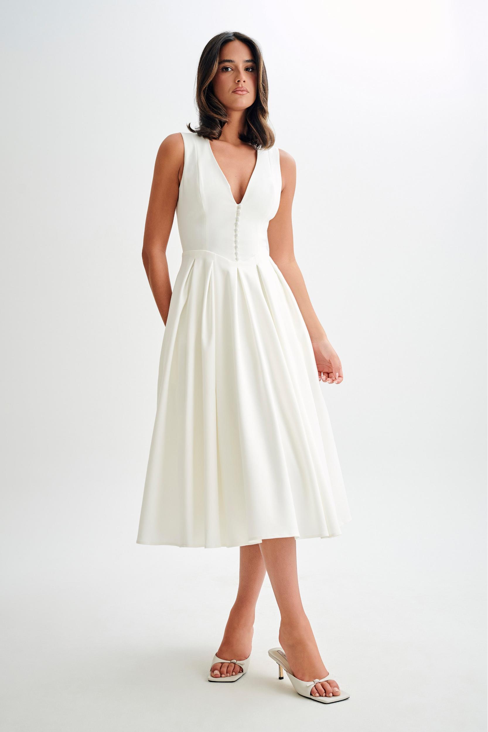 Keely Cotton Sleeveless Midi Dress - White Product Image