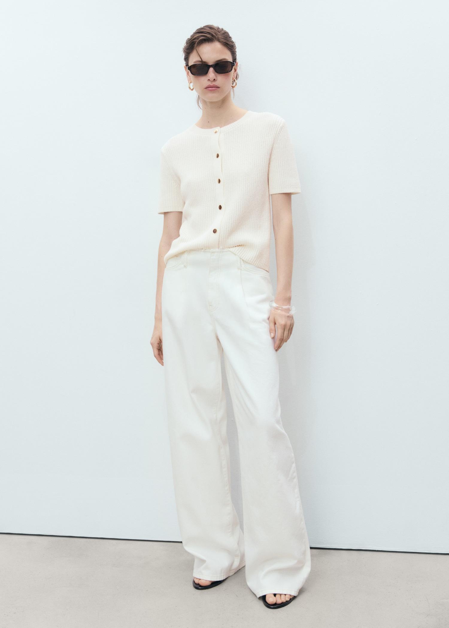 Short-sleeved knitted cardigan - Women | MANGO USA Product Image