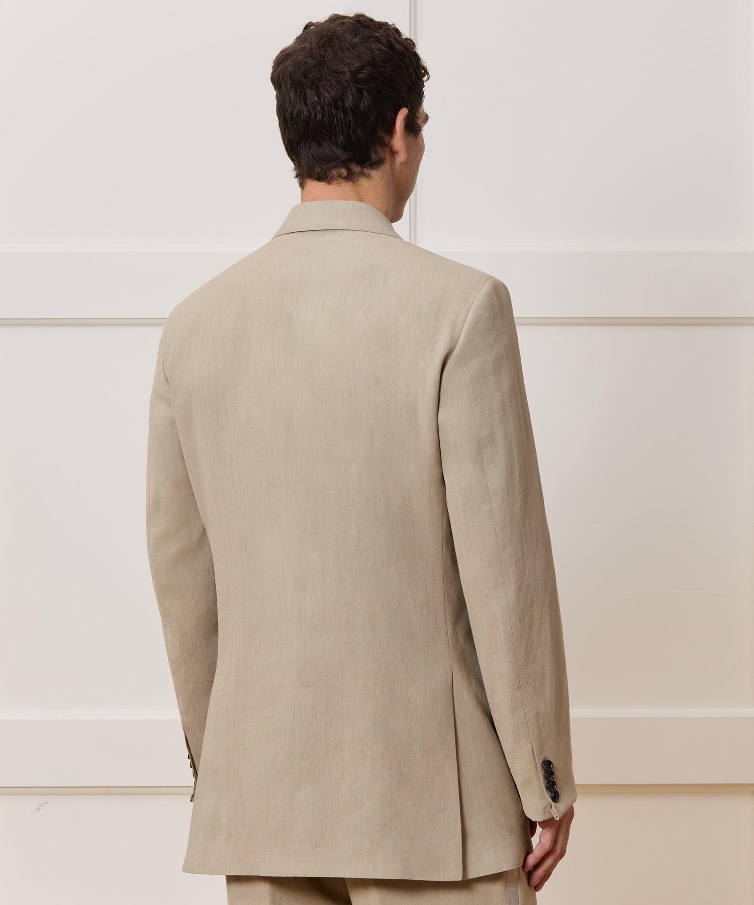 Relaxed Italian Sueded Linen Double-Breasted Tuxedo Jacket Product Image