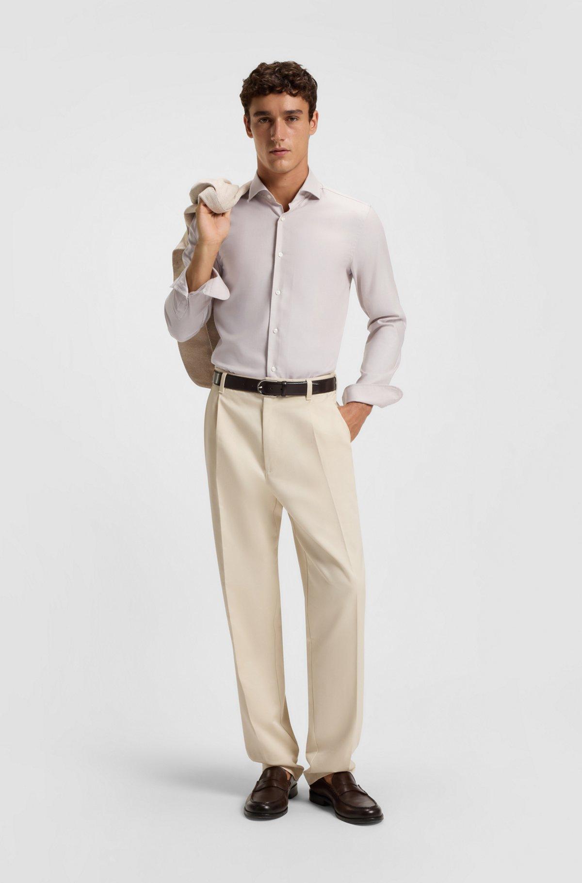 Slim-fit shirt in a structured cotton blend Product Image