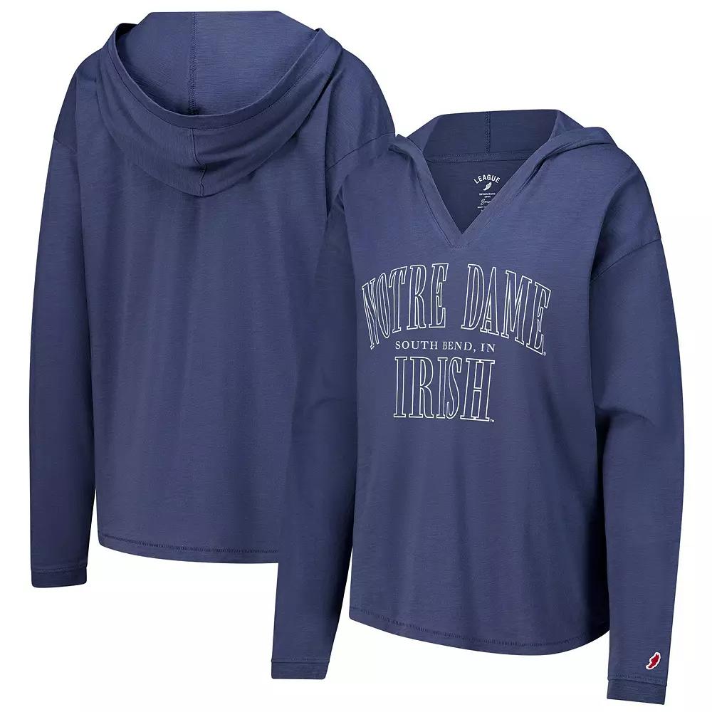 Women's League Collegiate Wear Navy Notre Dame Fighting Irish Slub Long Sleeve V-Neck Hoodie T-Shirt,  Product Image