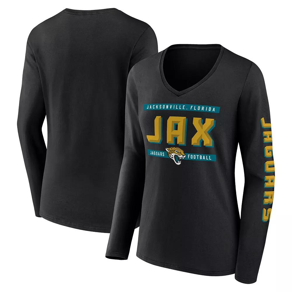 Women's Fanatics Black Jacksonville Jaguars Hometown Sweep Long Sleeve V-Neck T-Shirt,  Product Image