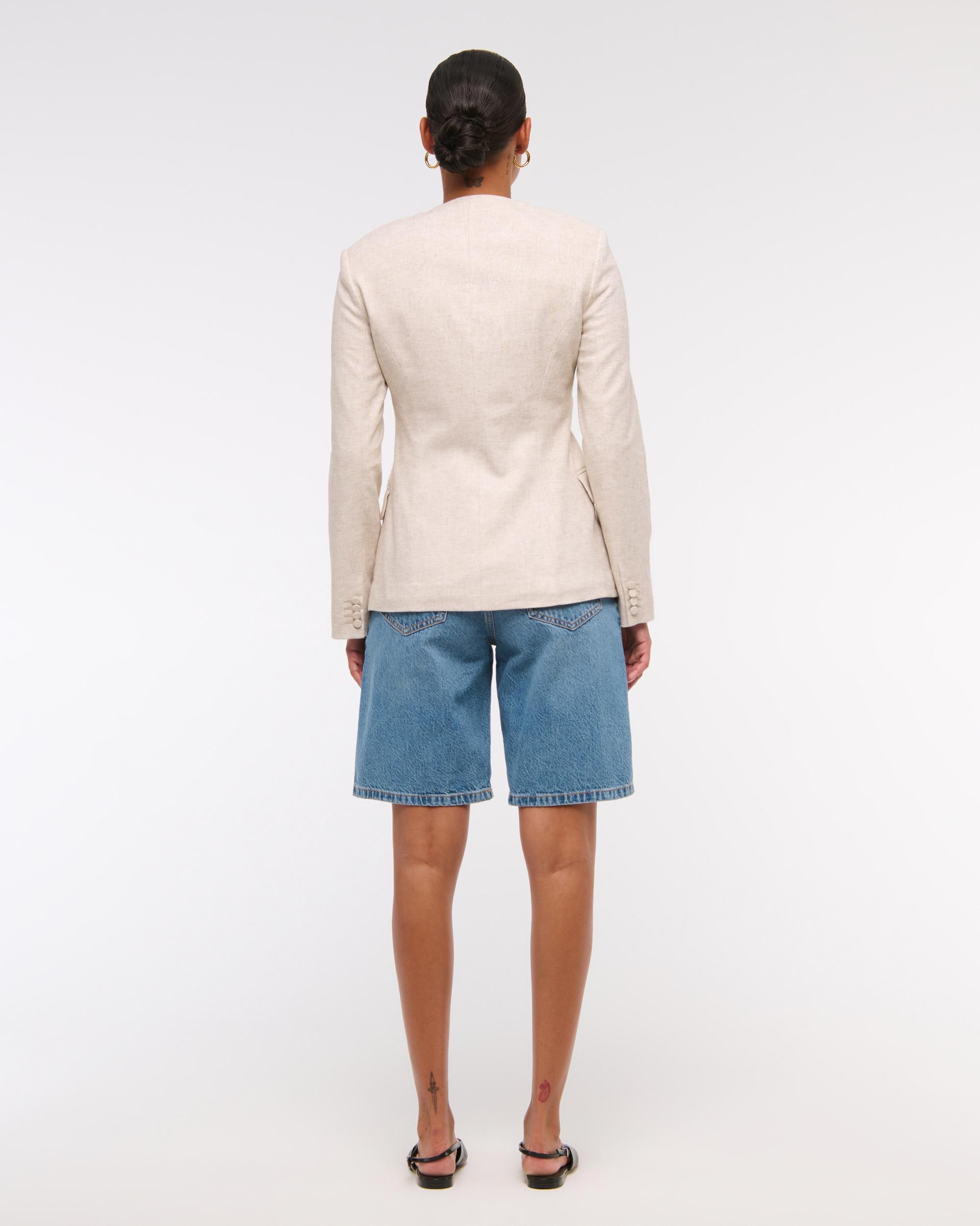 Linen-Blend Collarless Blazer Product Image