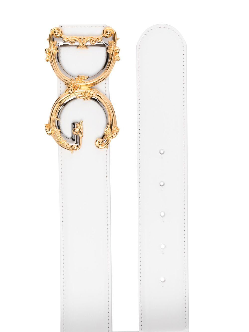 DOLCE & GABBANA Baroque Dg Logo Buckle Belt In Calf Leather In White Product Image