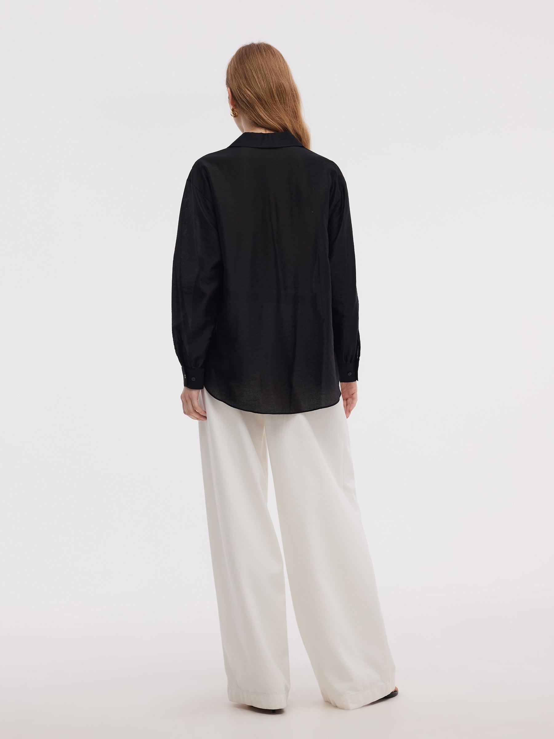 Tencel Blend Lace V-Neck Women Mock Layered Shirt Product Image