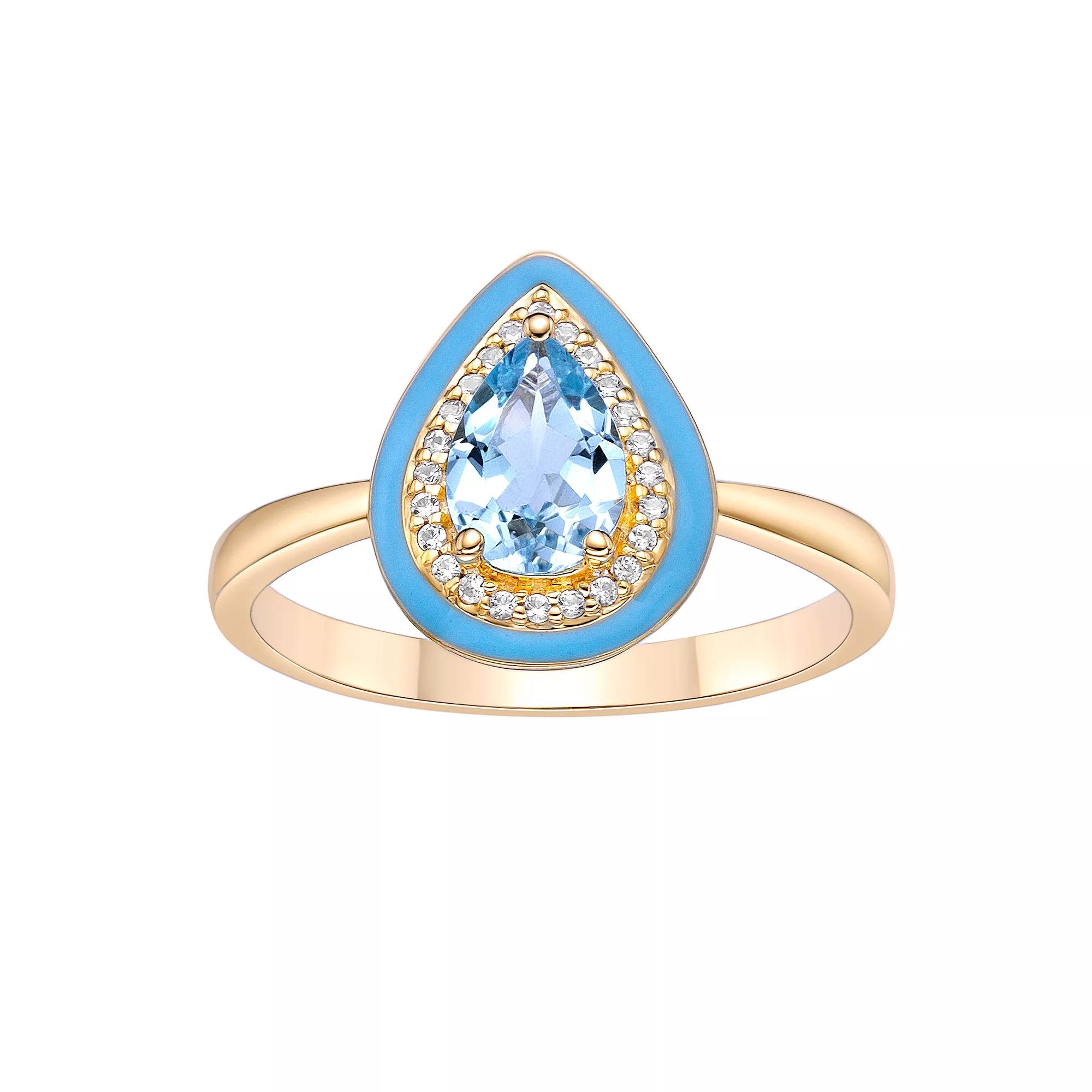 Gemminded 18k Gold Over Silver Blue Topaz & Lab-Created White Sapphire Ring, Women's, Size: 7, Gold Tone Product Image