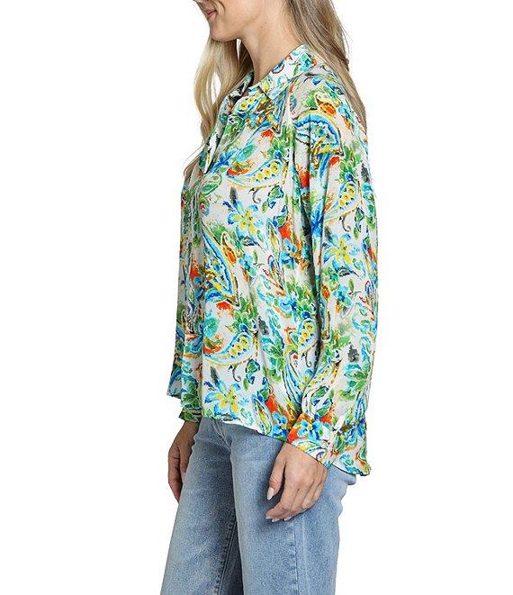APNY Woven Floral Print V-Neck Long Sleeves Blouse Product Image