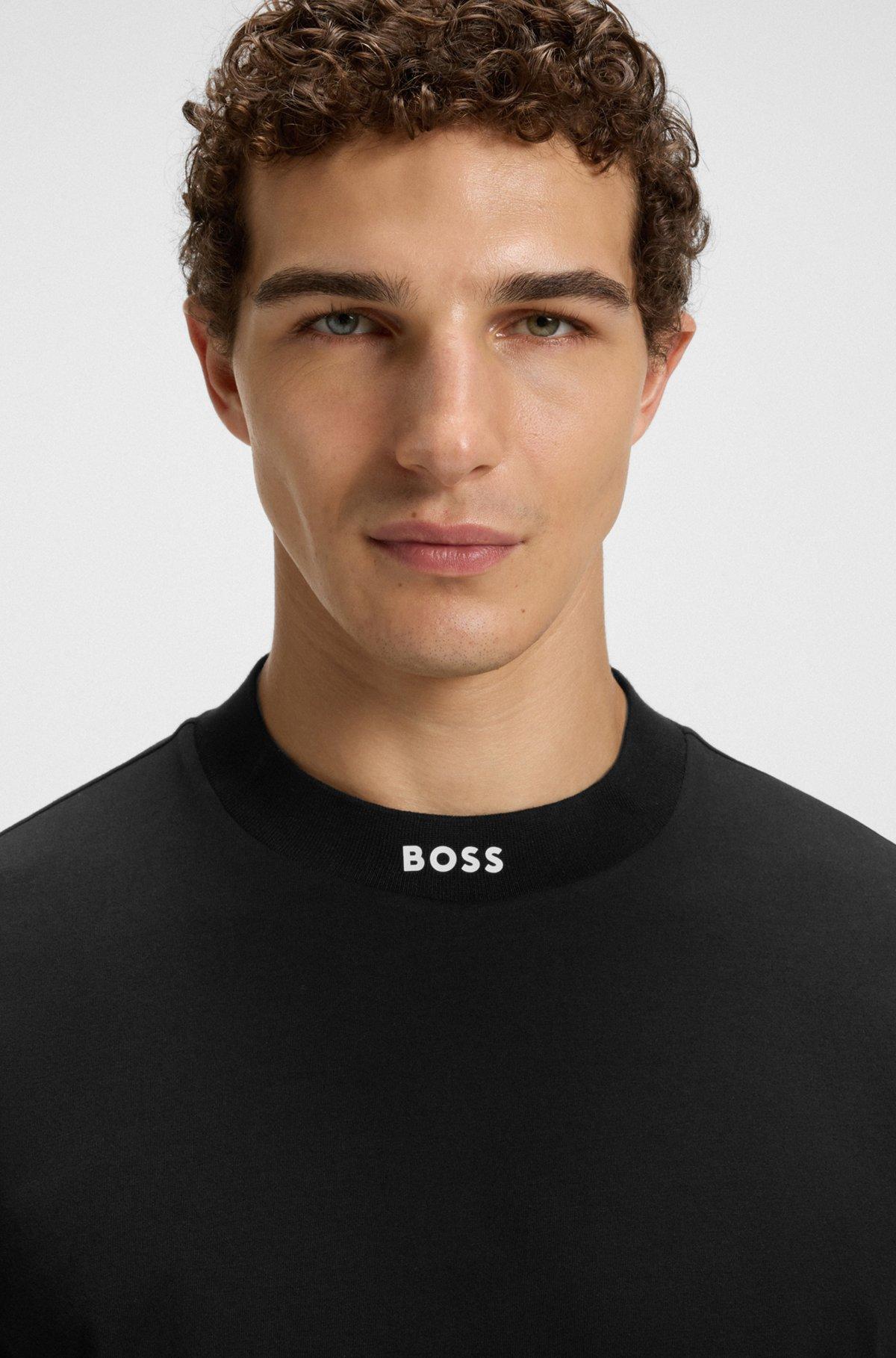 Relaxed-fit T-shirt in stretch cotton with logo collar Product Image