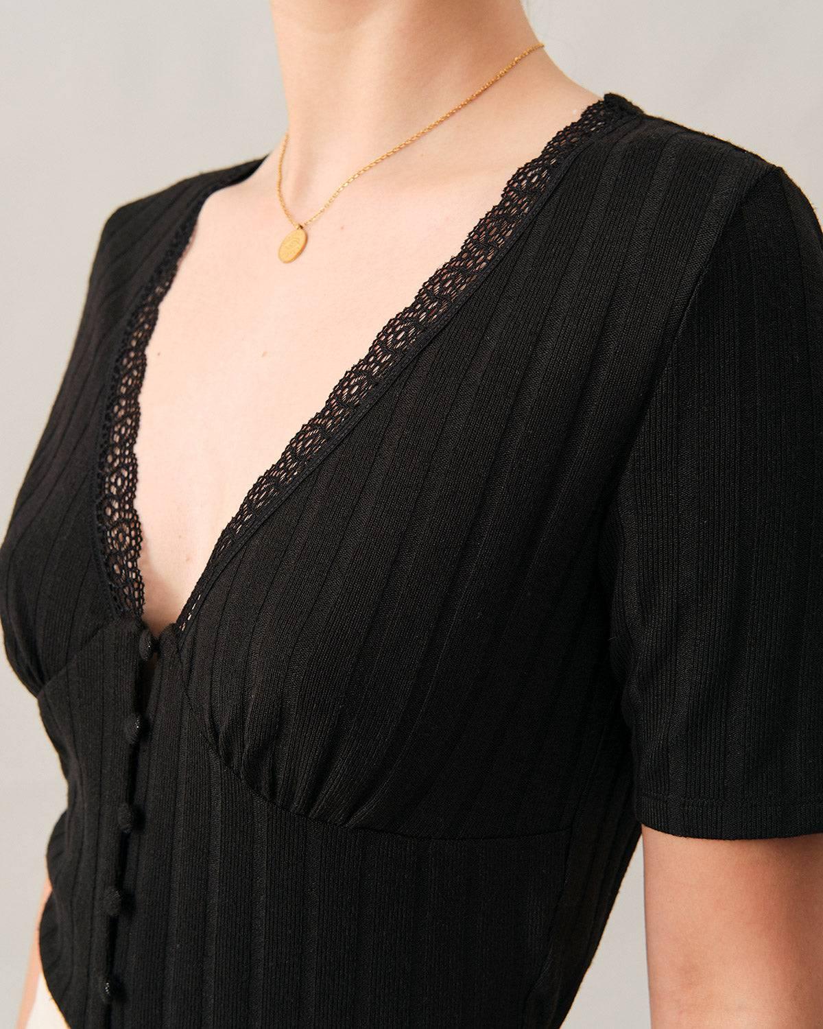 The Ribbed Lace Trim Tee Female Product Image