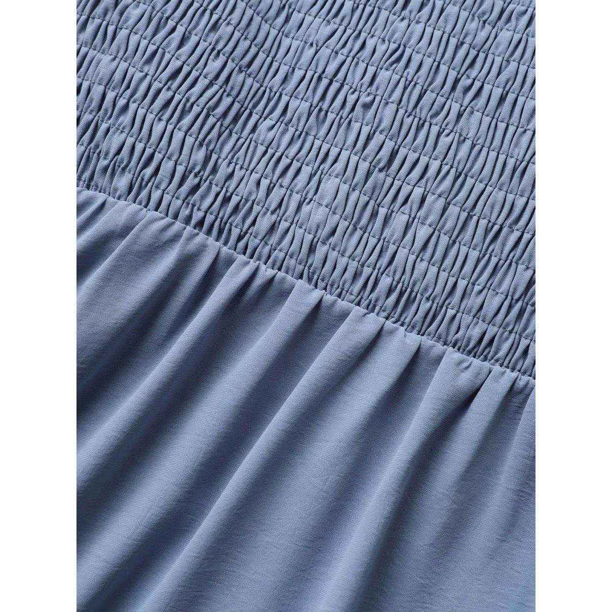 Plus Size V Neck Shirred Gathered Lace Up Dress Stone Women Elegant Wraparound straps V-neck Short sleeve Curvy BloomChic 14-16/1X Product Image