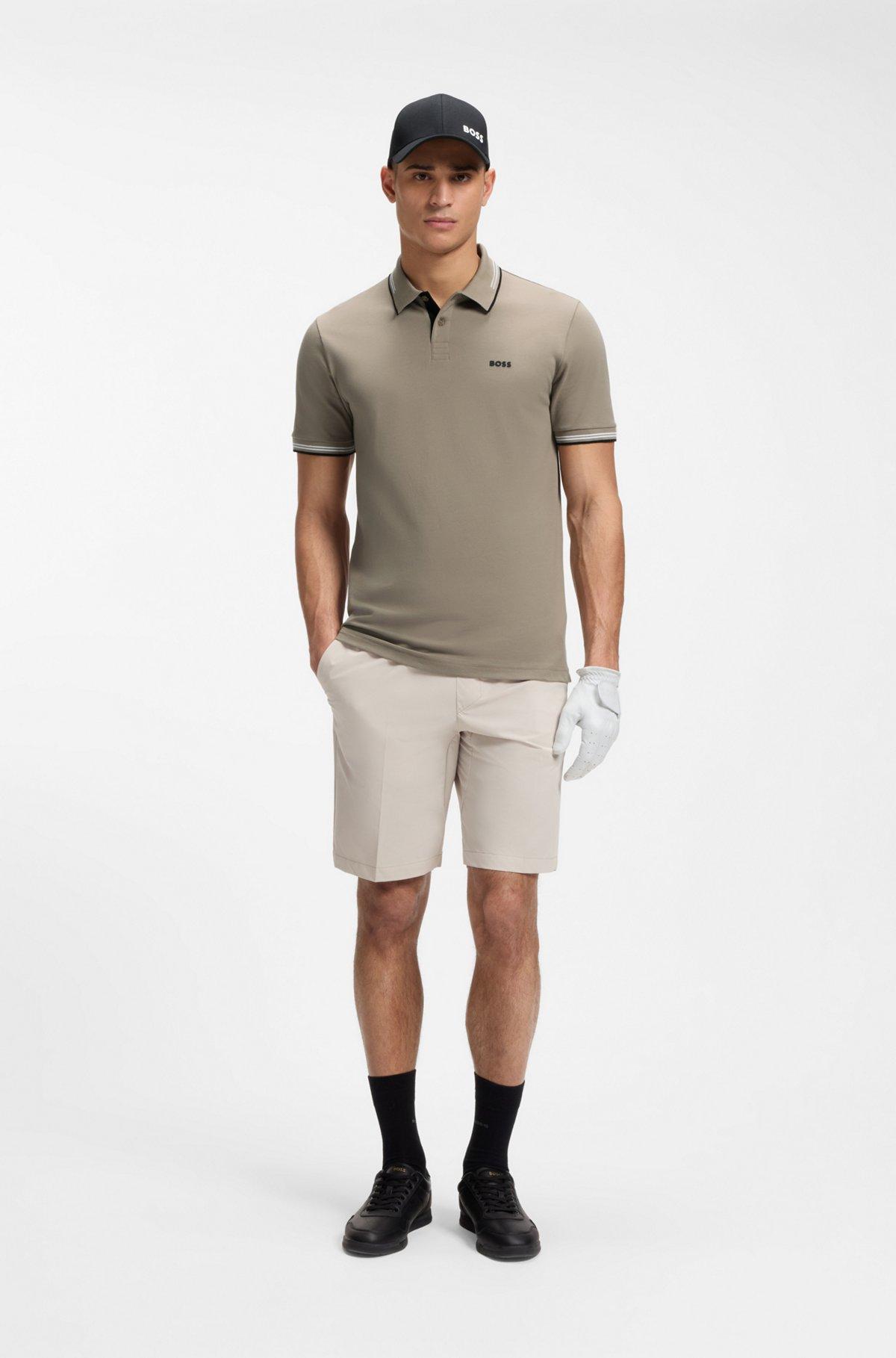 Stretch-cotton slim-fit polo shirt with branding and stripes Product Image