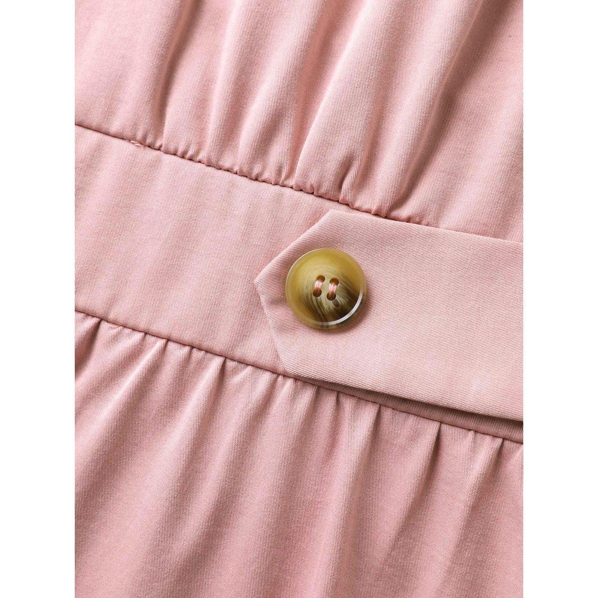 Plus Size Shirred Back Waist Pockets Midi Dress Watermelon Women Flat collar with V-notch Short sleeve Curvy BloomChic 14-16/1X Product Image