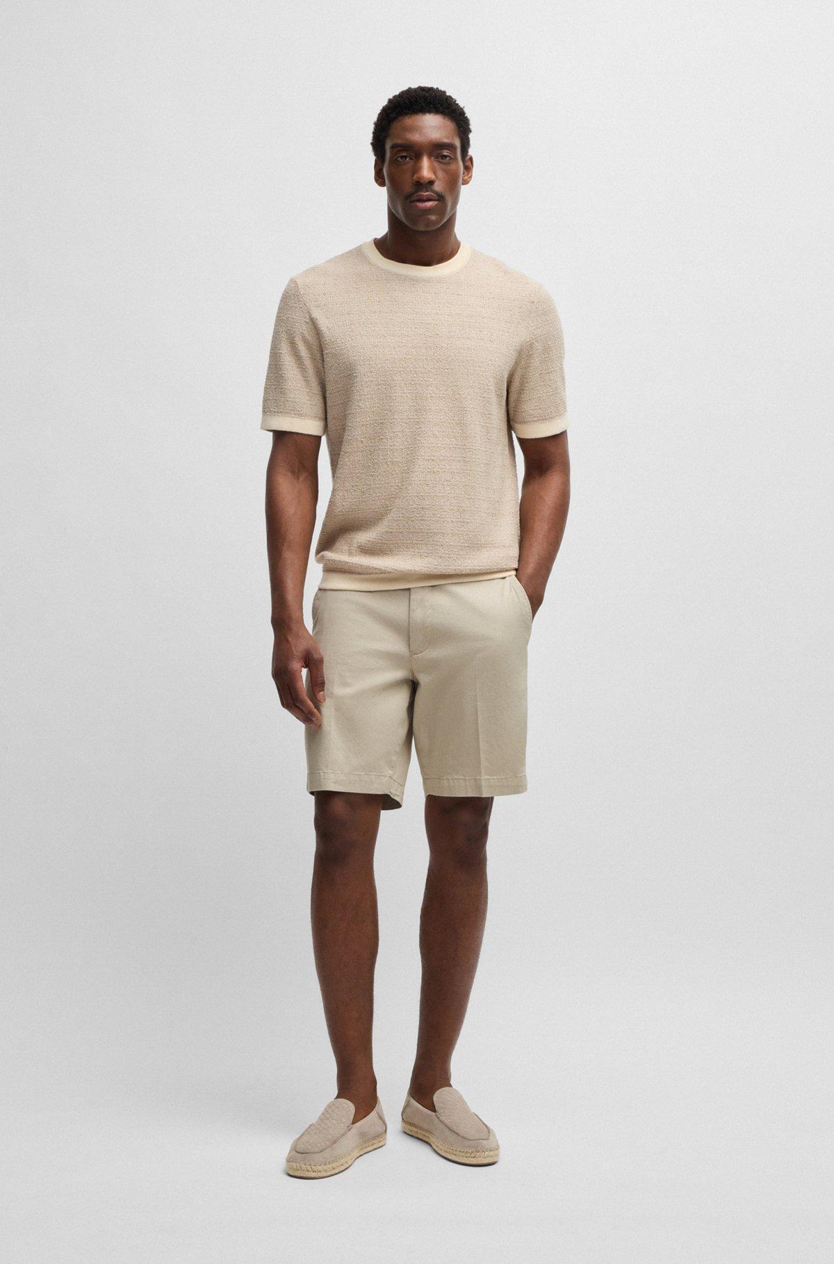 BOSS - Slim-fit shorts in micro-patterned stretch cotton - Light Beige Product Image