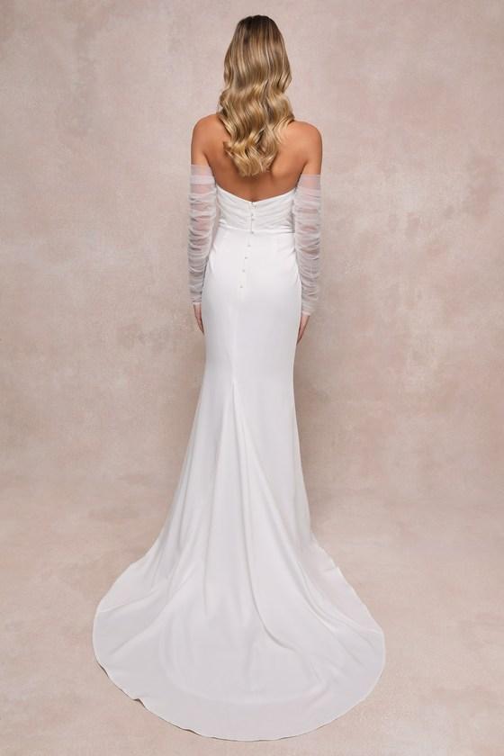 Eternal Bliss White Tulle Off-the-Shoulder Bustier Maxi Dress Product Image