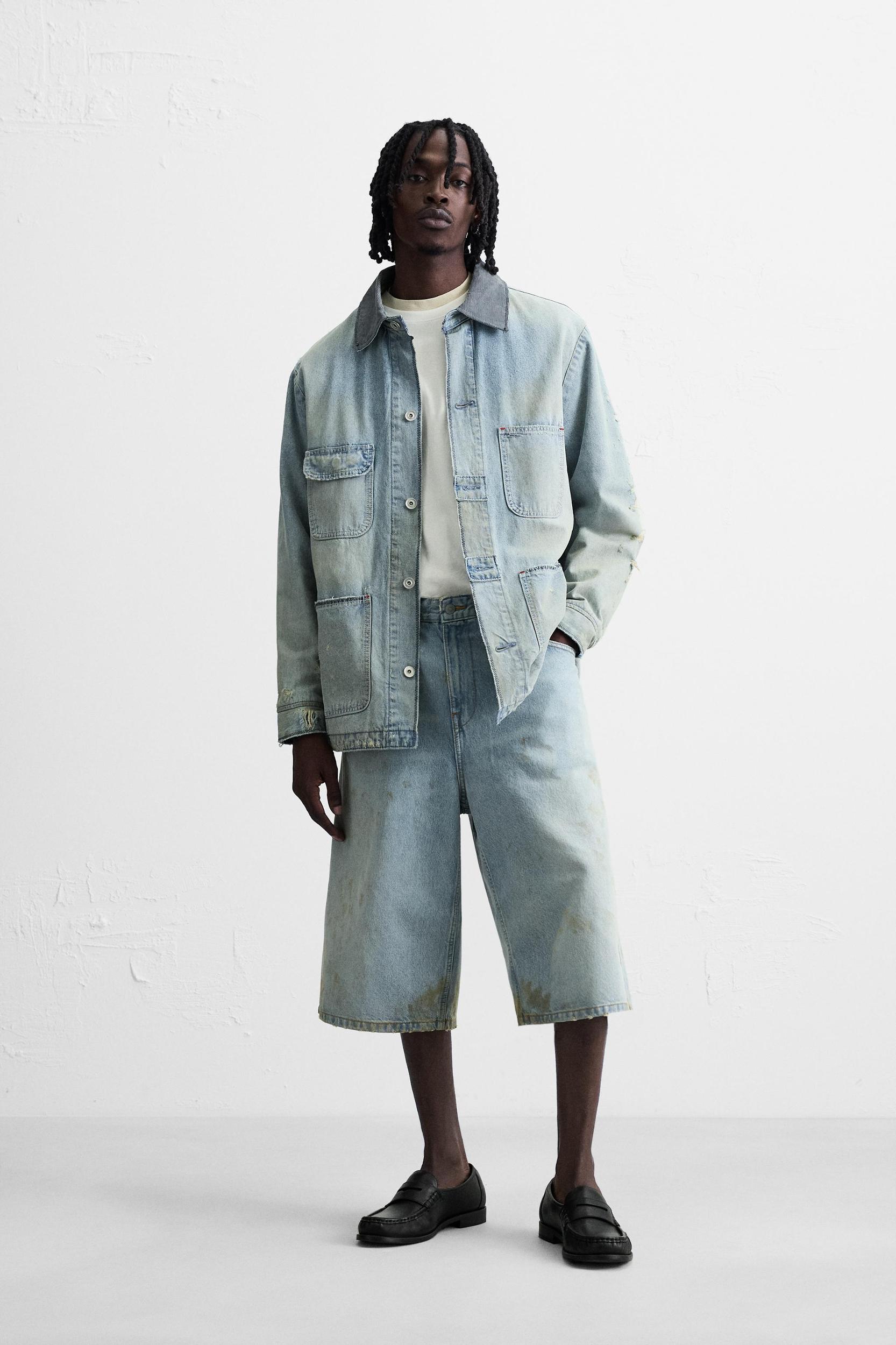 VINTAGE EFFECT BAGGY FIT DENIM SHORTS Product Image